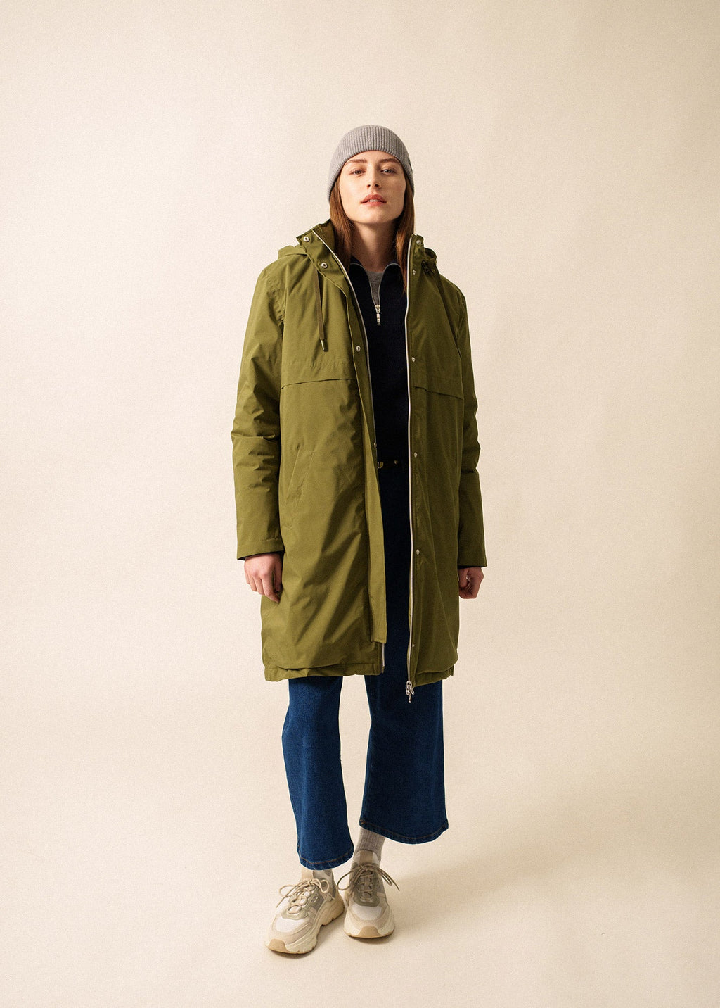 Saint James ST JULIE - Long Waterproof Hooded Parka with Removable Hood (OLIVE GREEN)