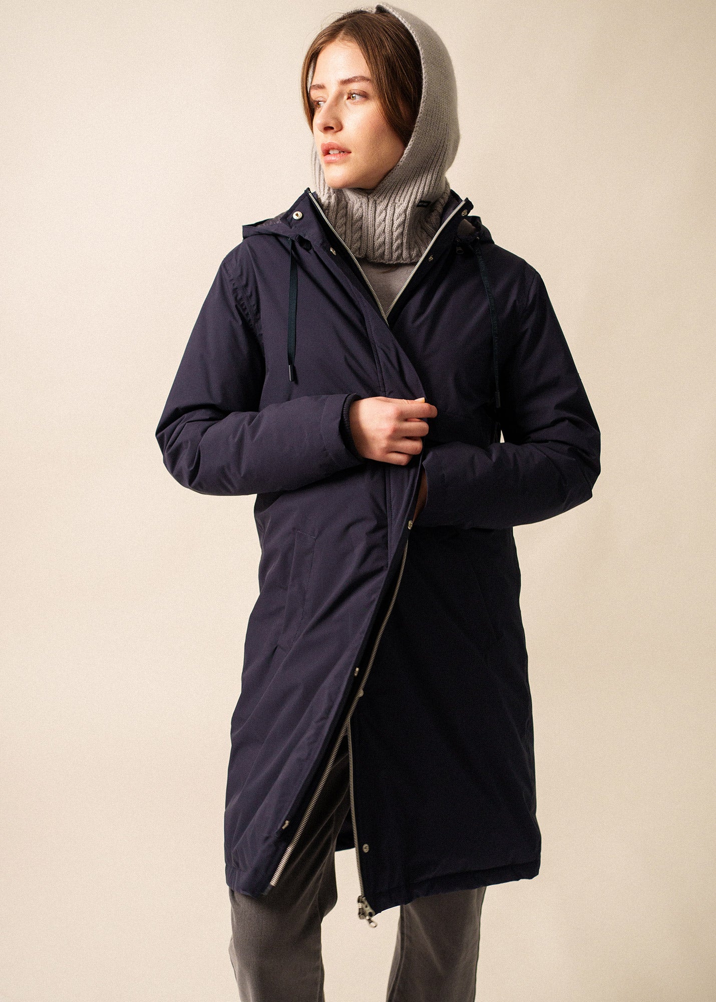 Saint James ST JULIE - Long Waterproof Hooded Parka with Removable Hood (NAVY)