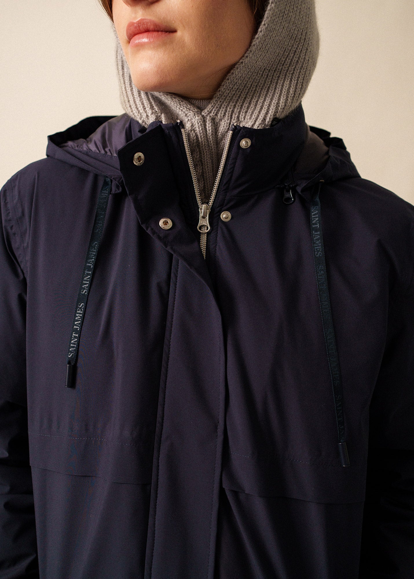 Saint James ST JULIE - Long Waterproof Hooded Parka with Removable Hood (NAVY)