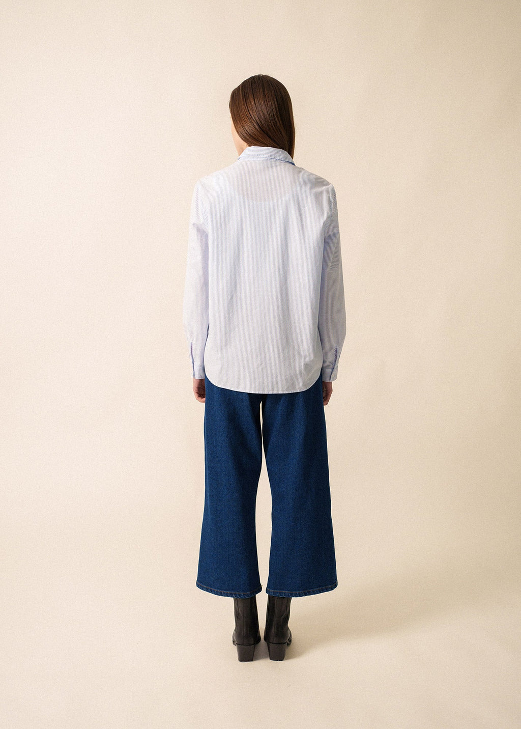 Saint James LENA - Striped Oxford Cotton Shirt for Women | 100% Cotton (WHITE / LIGHT BLUE)