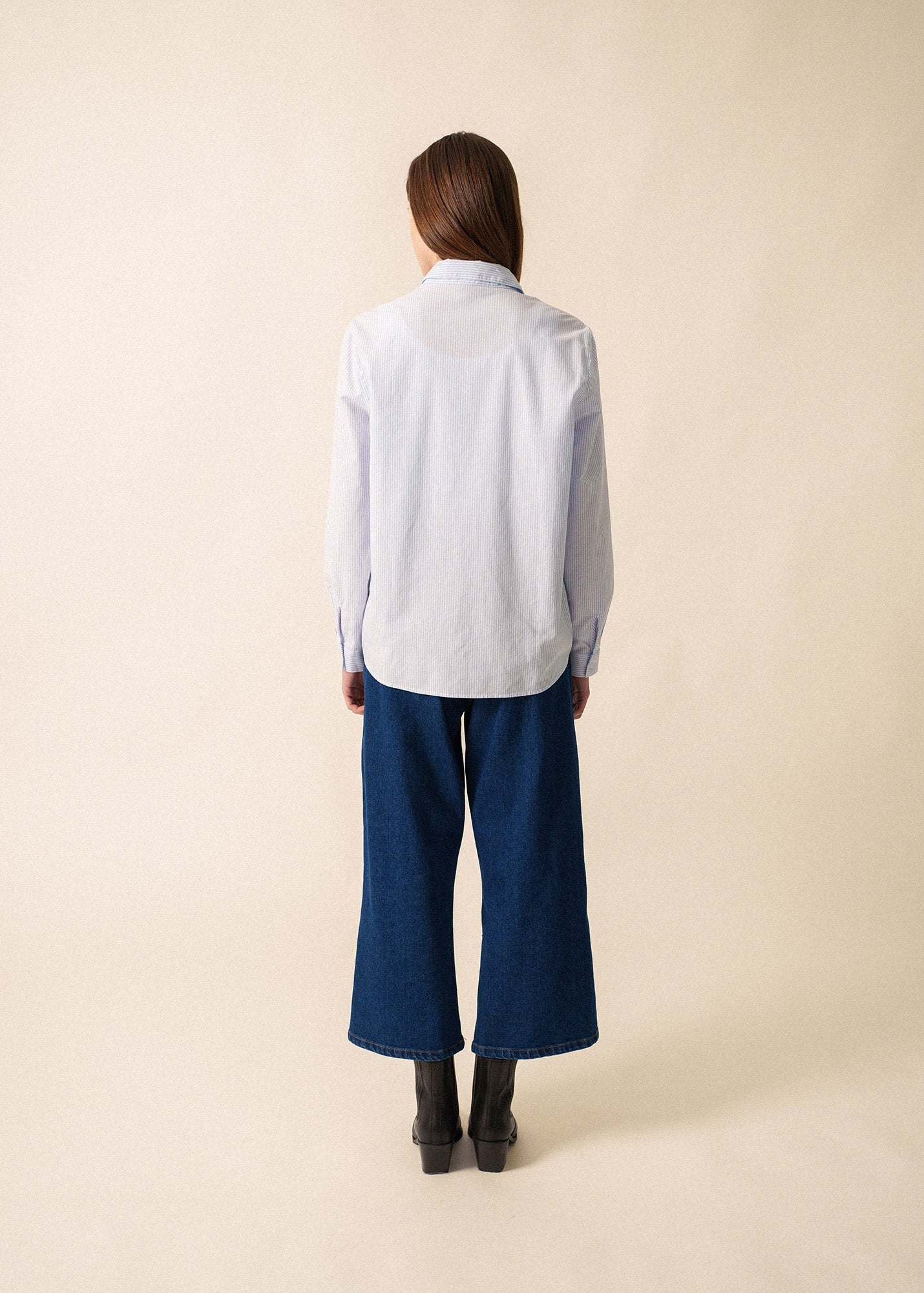 Saint James LENA - Striped Oxford Cotton Shirt for Women | 100% Cotton (WHITE / LIGHT BLUE)