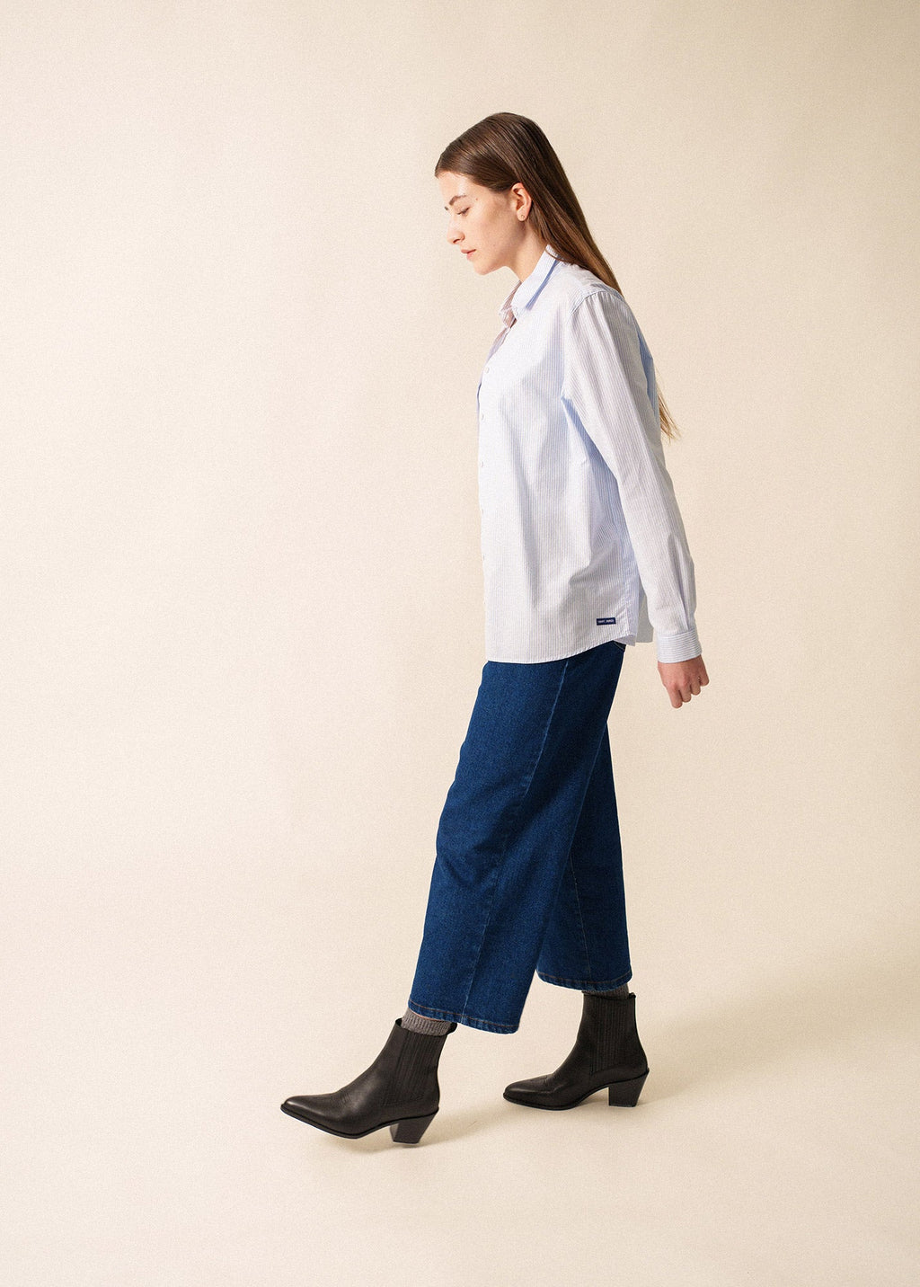 Saint James LENA - Striped Oxford Cotton Shirt for Women | 100% Cotton (WHITE / LIGHT BLUE)