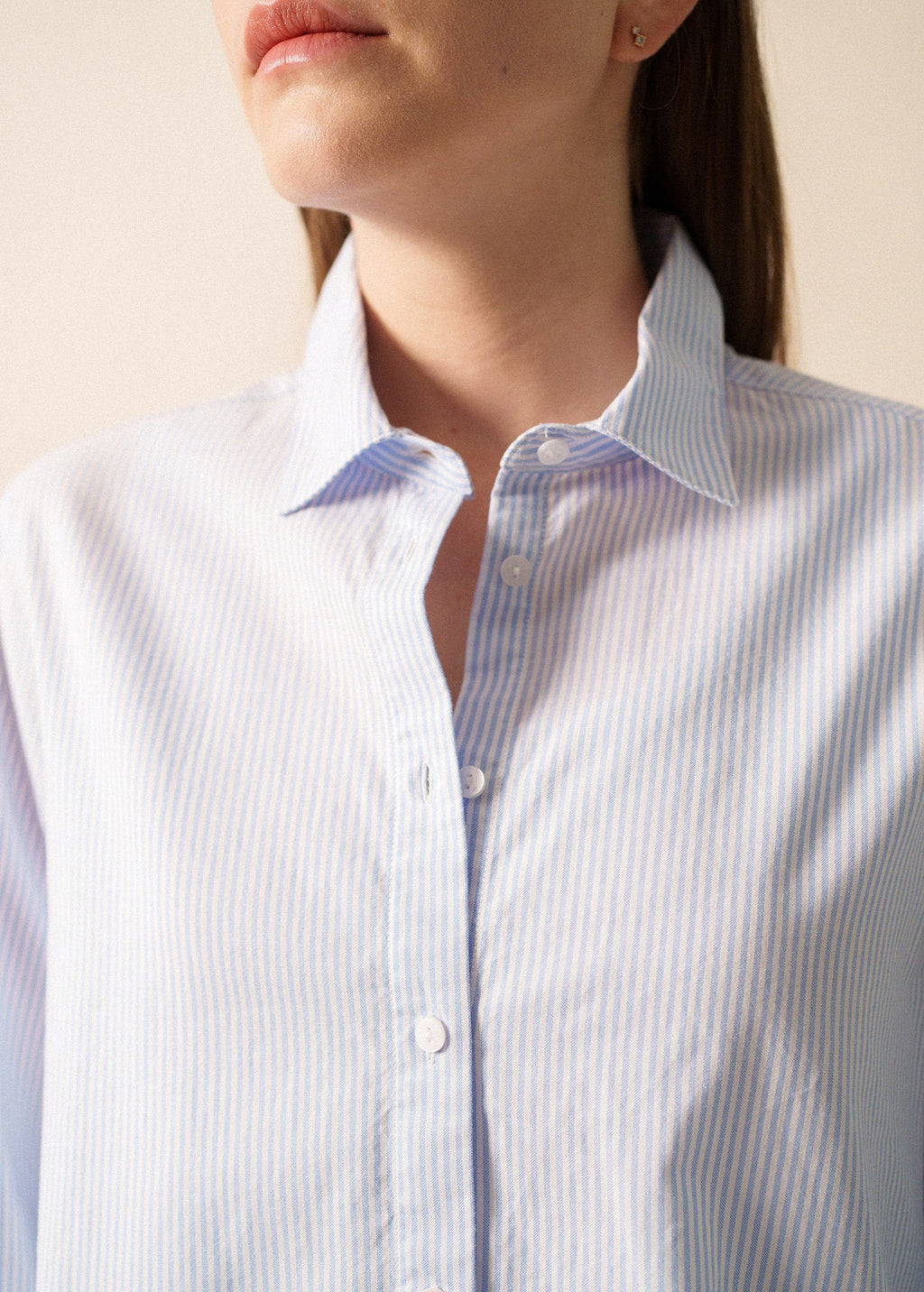 Saint James LENA - Striped Oxford Cotton Shirt for Women | 100% Cotton (WHITE / LIGHT BLUE)