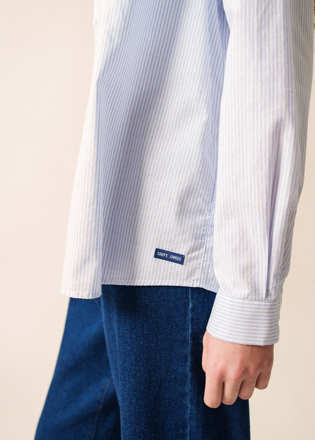 Saint James LENA - Striped Oxford Cotton Shirt for Women | 100% Cotton (WHITE / LIGHT BLUE)