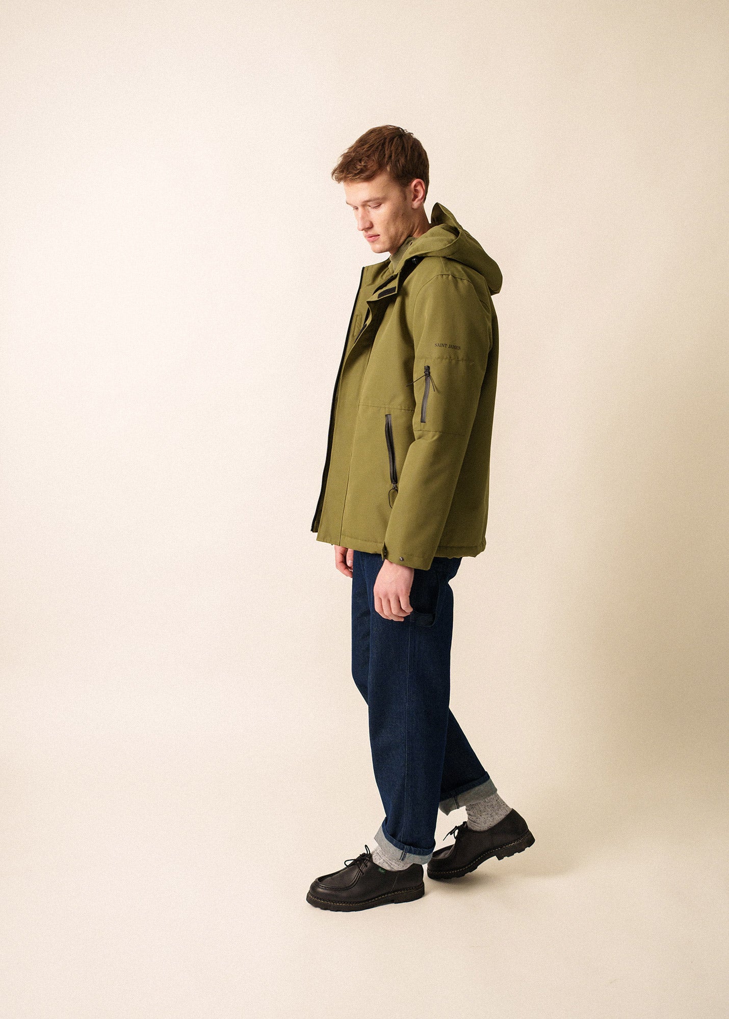 Saint James ST DENIS - Technical Hooded Zip Jacket (OLIVE GREEN)