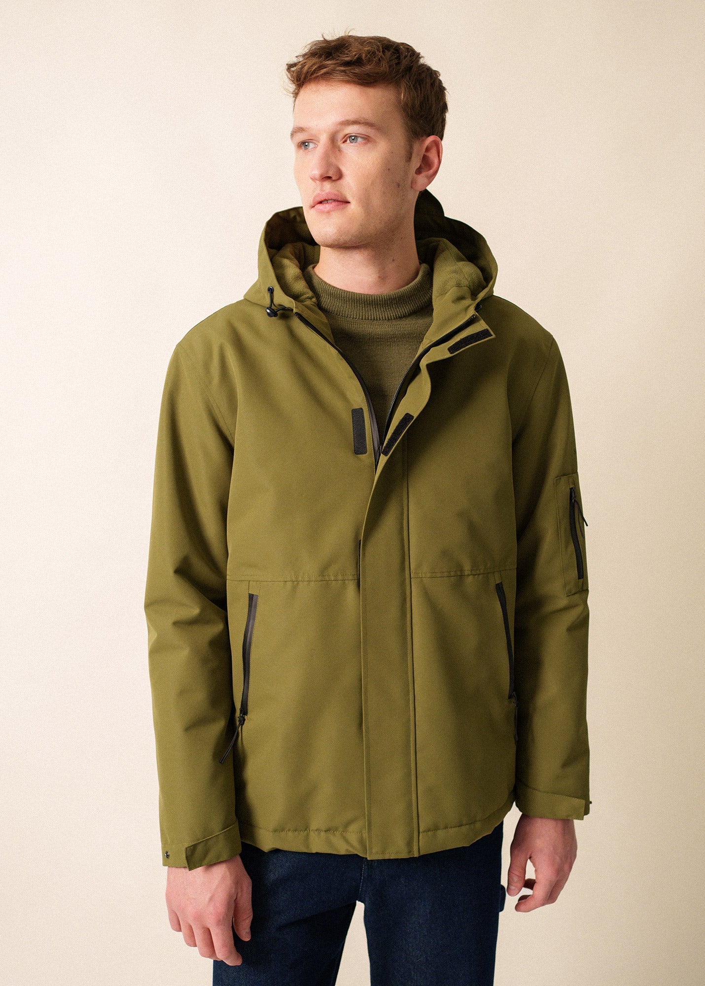 Saint James ST DENIS - Technical Hooded Zip Jacket (OLIVE GREEN)