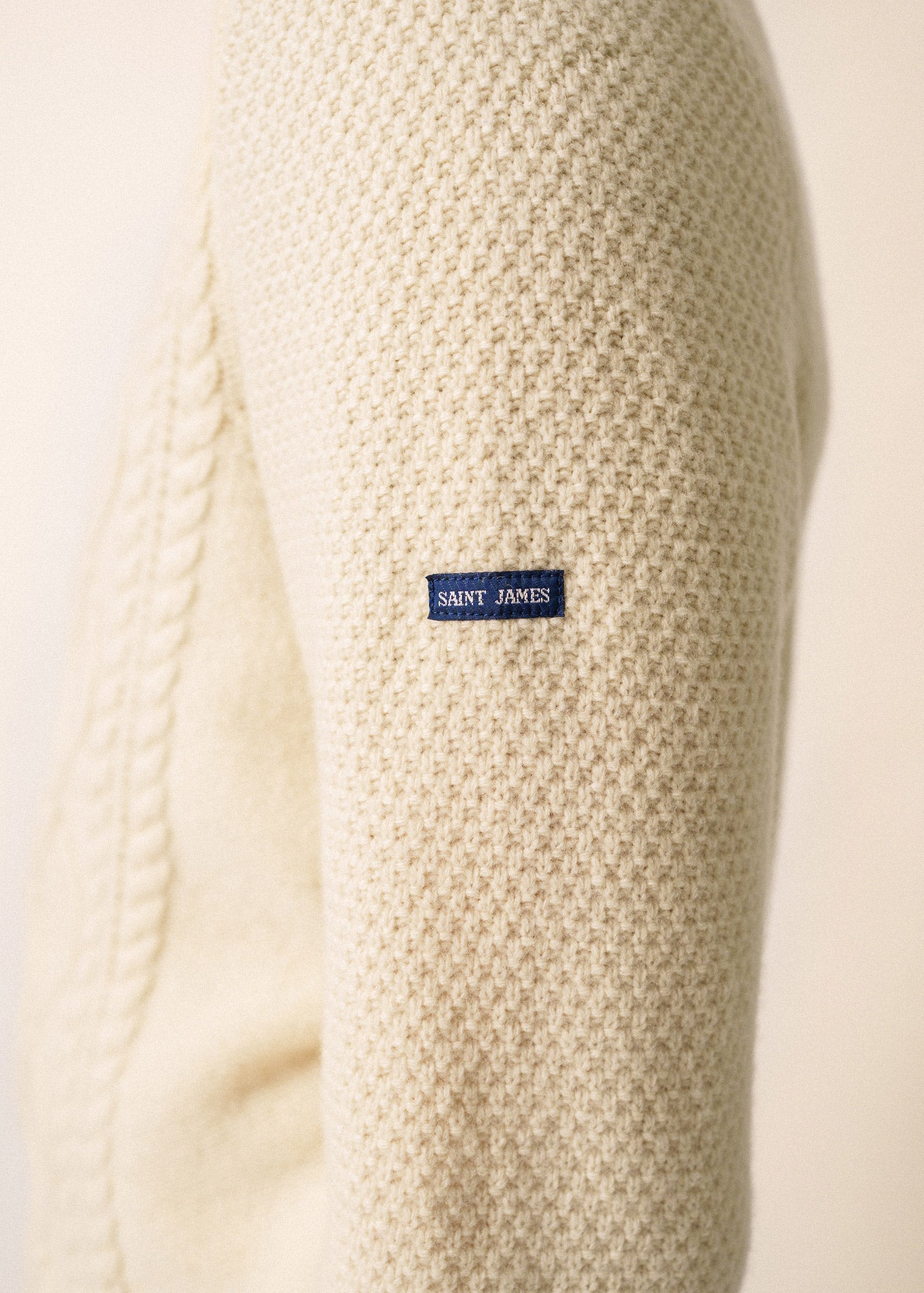 Saint James NYON - Cable Knit Sweater with Leather Buttons for Men (WINTER WHITE)