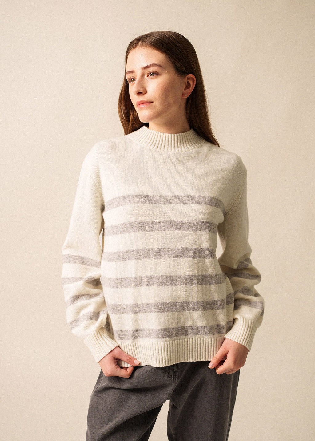 Saint James LUGANO - Striped Wool Sweater for Women (WINTER WHITE / GRAY)
