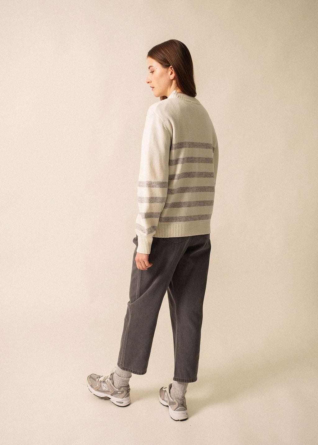 Saint James LUGANO - Striped Wool Sweater for Women (WINTER WHITE / GRAY)