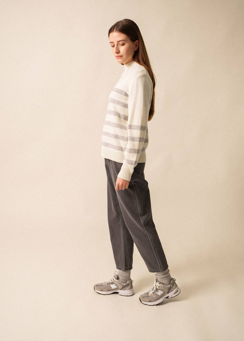 Saint James LUGANO - Striped Wool Sweater for Women (WINTER WHITE / GRAY)