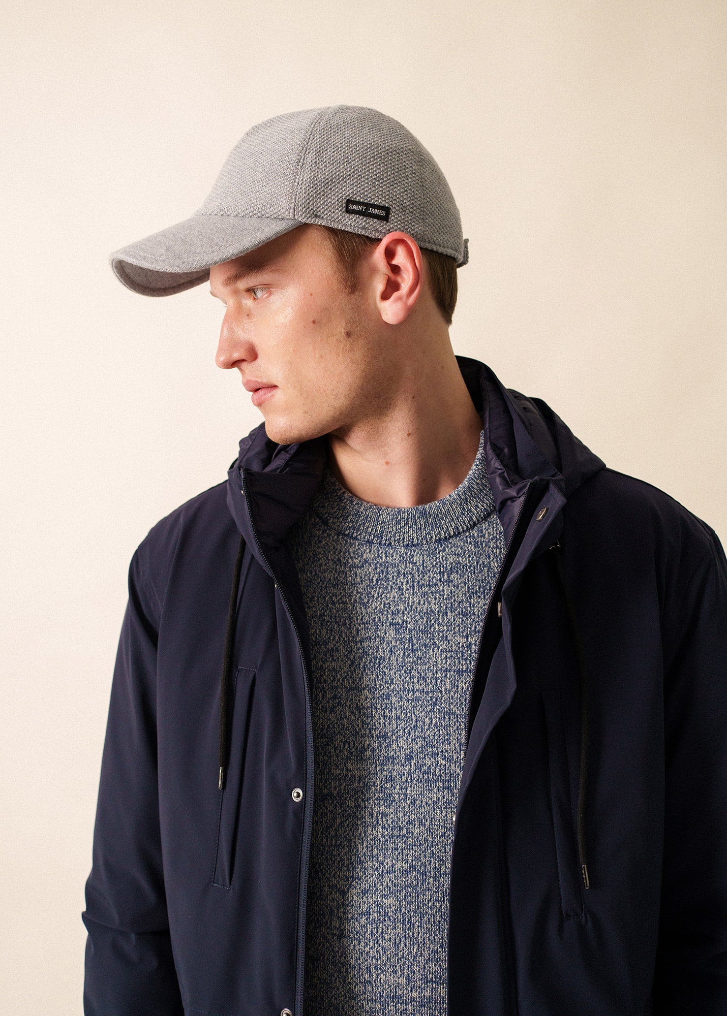 Saint James CASQUETTE MAILLE - Textured Knit Wool Blend Cap (GRAY)