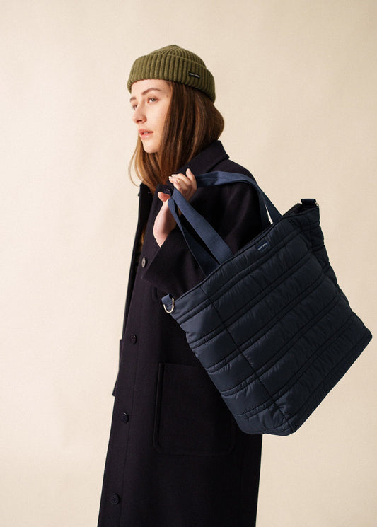 DOUDOUNE BAG - Quilted Puffer Tote Bag (NAVY)