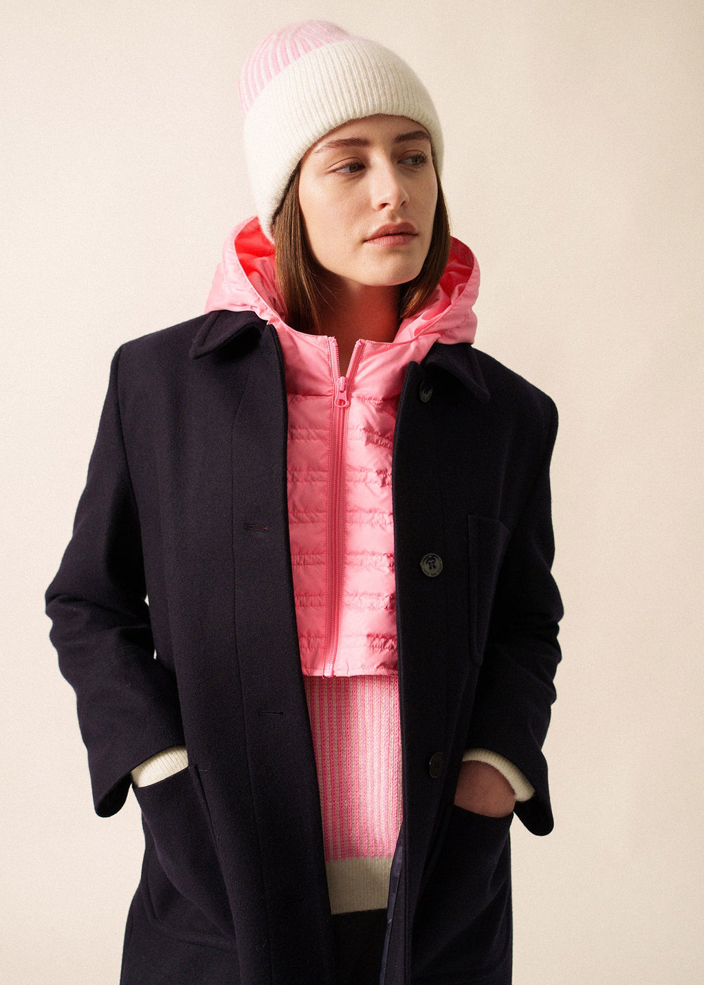 Saint James CAPUCHE - Removable Zip-up Hood  (BRIGHT PINK)