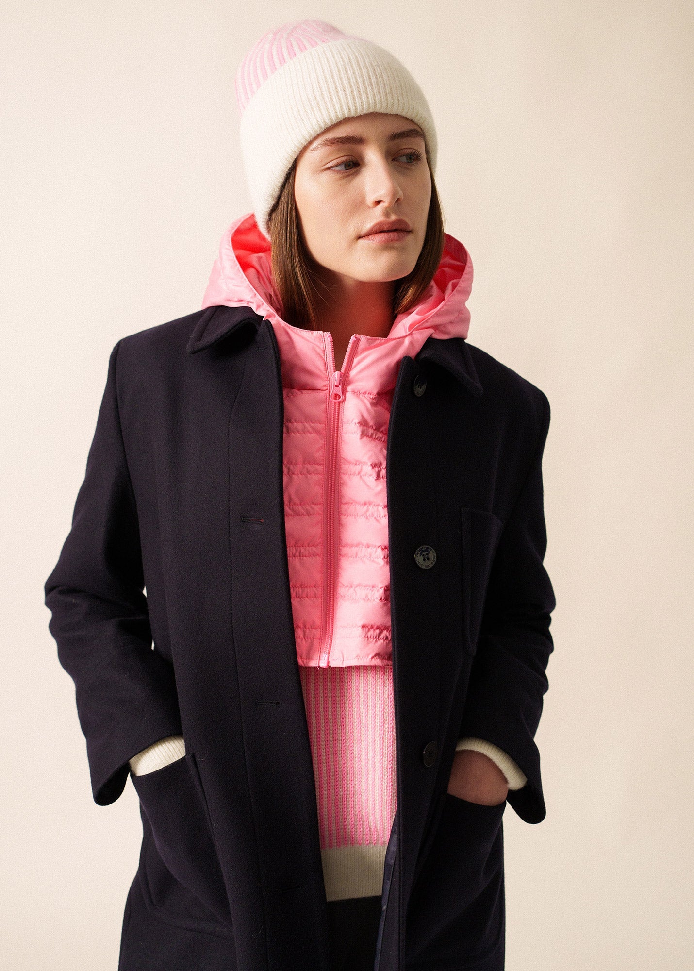 Saint James CAPUCHE - Removable Zip-up Hood  (BRIGHT PINK)