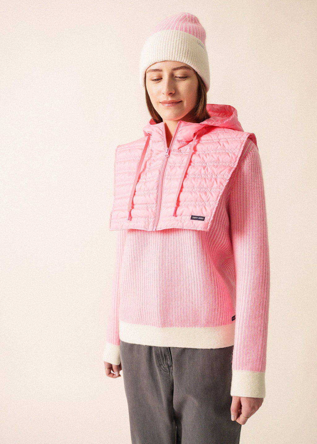 Saint James CAPUCHE - Removable Zip-up Hood  (BRIGHT PINK)
