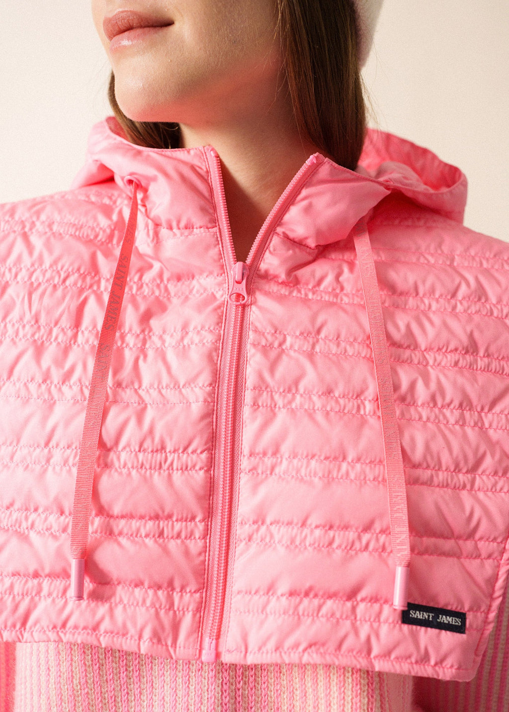 Saint James CAPUCHE - Removable Zip-up Hood  (BRIGHT PINK)