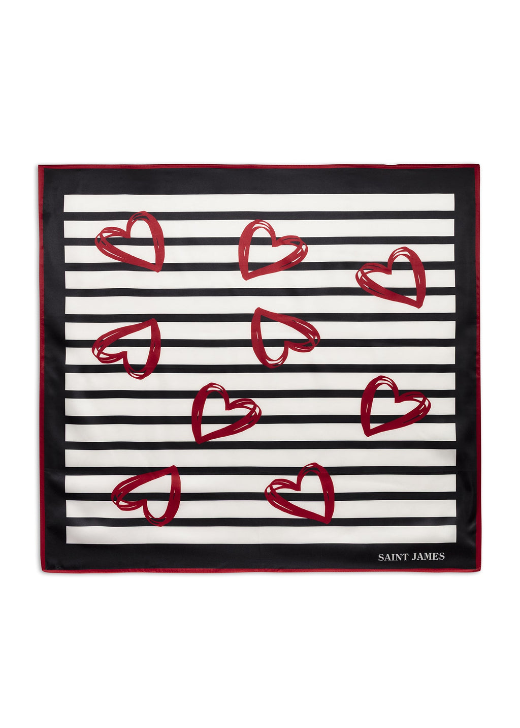 Saint James CARRE COEUR - Striped Square Scarf with Heart Motifs (ECRU / NAVY / RED)