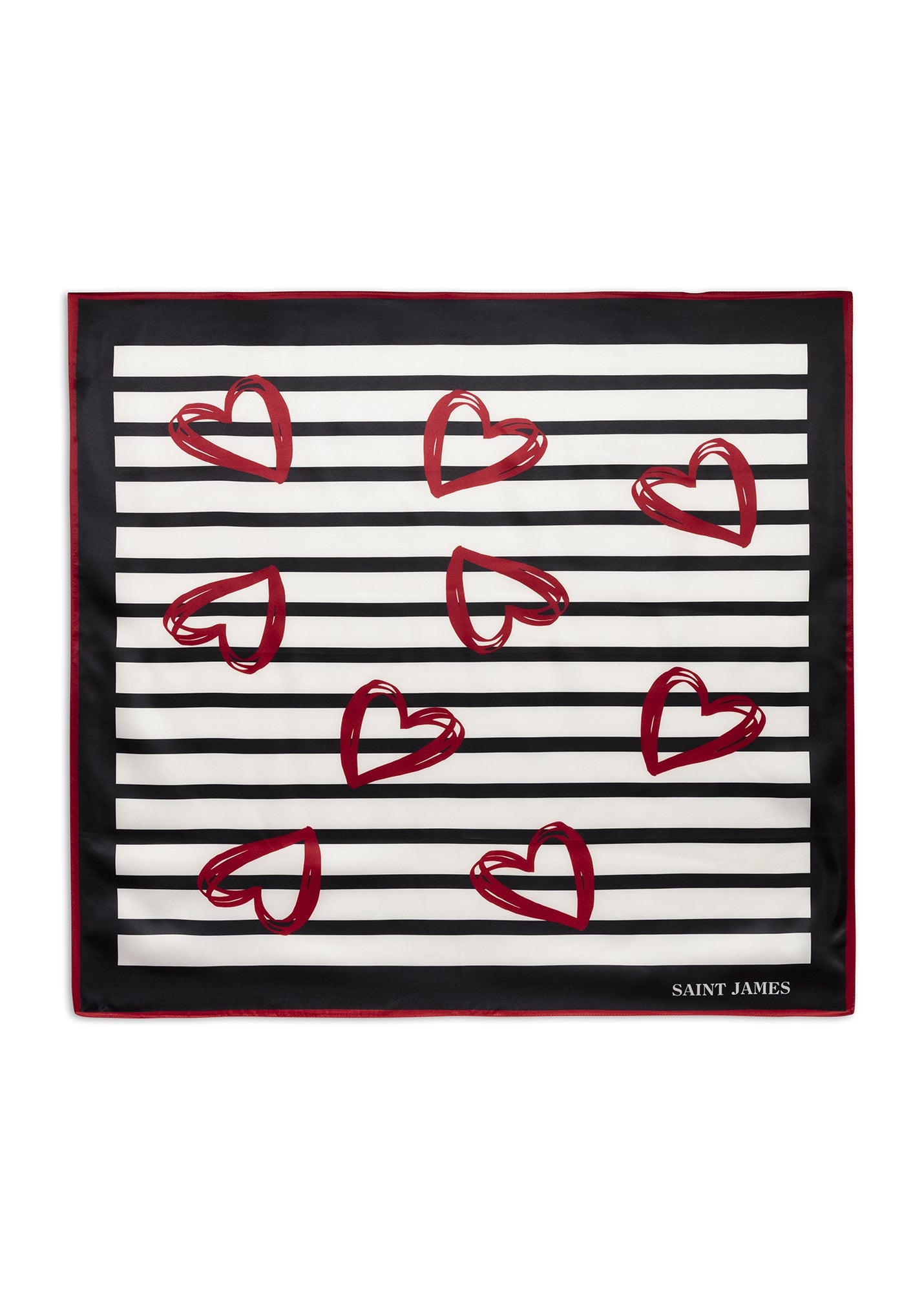 Saint James CARRE COEUR - Striped Square Scarf with Heart Motifs (ECRU / NAVY / RED)