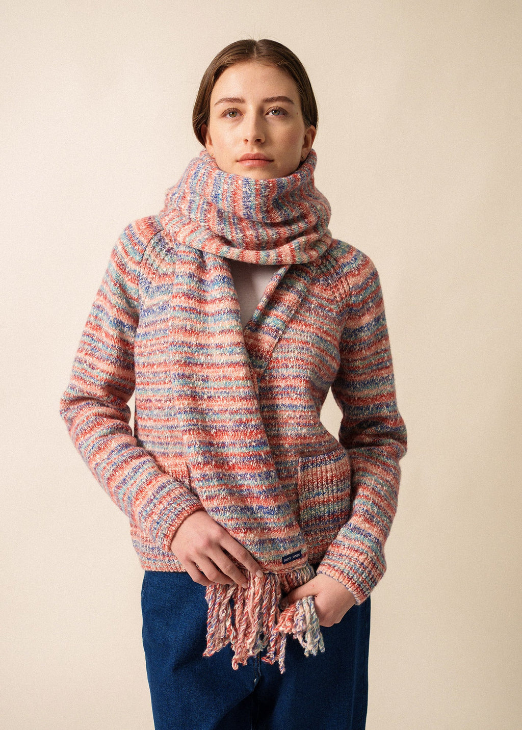 Saint James ZURICH SCARF - Multicolor Long Fringed Knit Scarf | Wool & Cotton Blend (FRONTIER CHIC MULTICO)