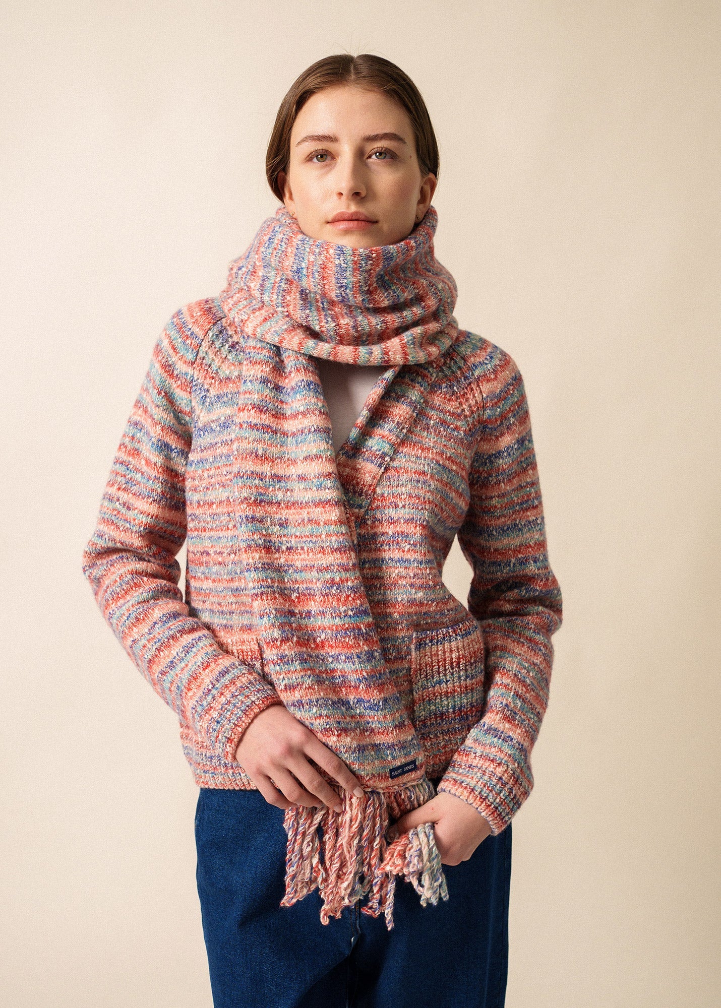 Saint James ZURICH SCARF - Multicolor Long Fringed Knit Scarf | Wool & Cotton Blend (FRONTIER CHIC MULTICO)