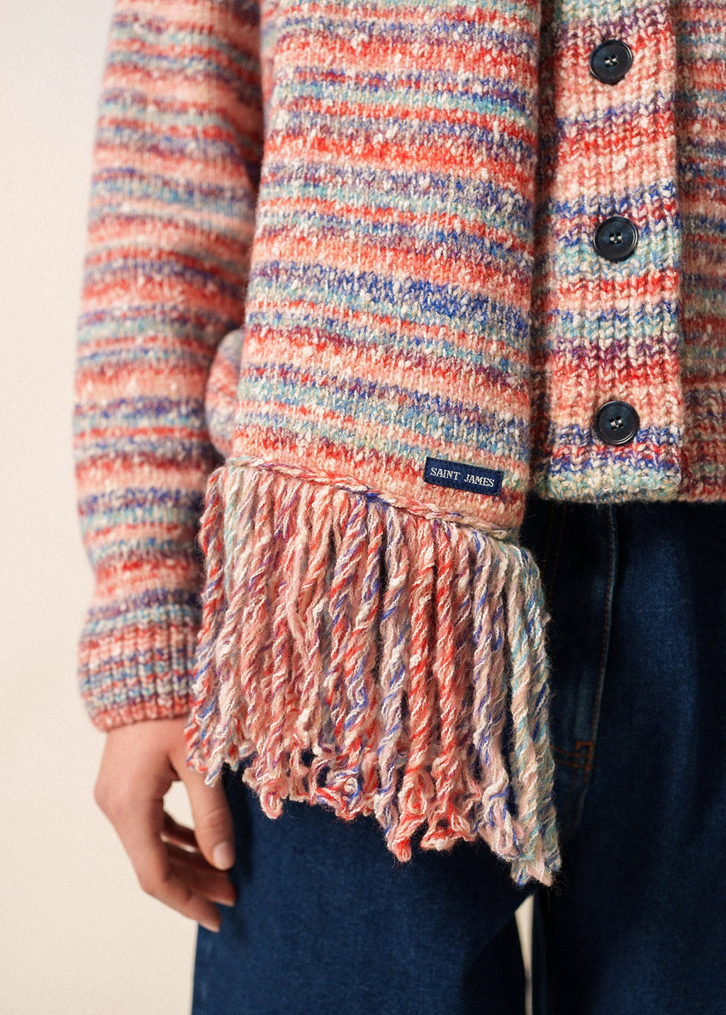 Saint James ZURICH SCARF - Multicolor Long Fringed Knit Scarf | Wool & Cotton Blend (FRONTIER CHIC MULTICO)