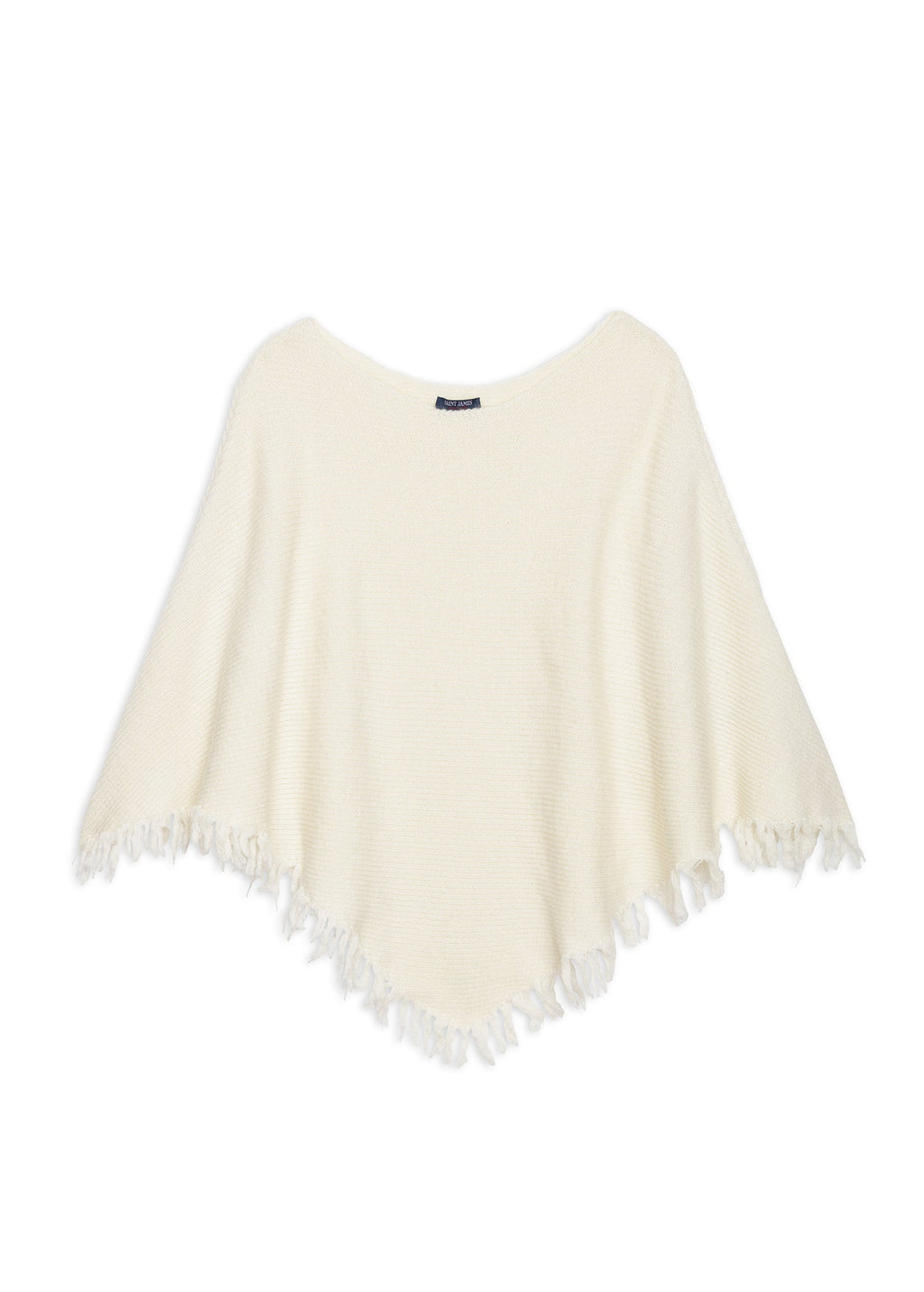 Saint James GO OUEST PONCHO - Fringed Knit Poncho | Soft Mohair-Alpaca Blend (WINTER WHITE)