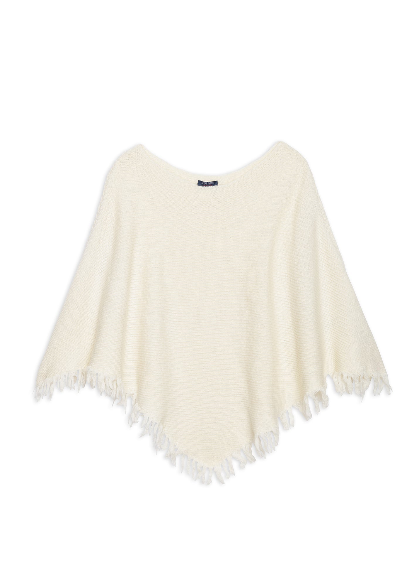 Saint James GO OUEST PONCHO - Fringed Knit Poncho | Soft Mohair-Alpaca Blend (WINTER WHITE)