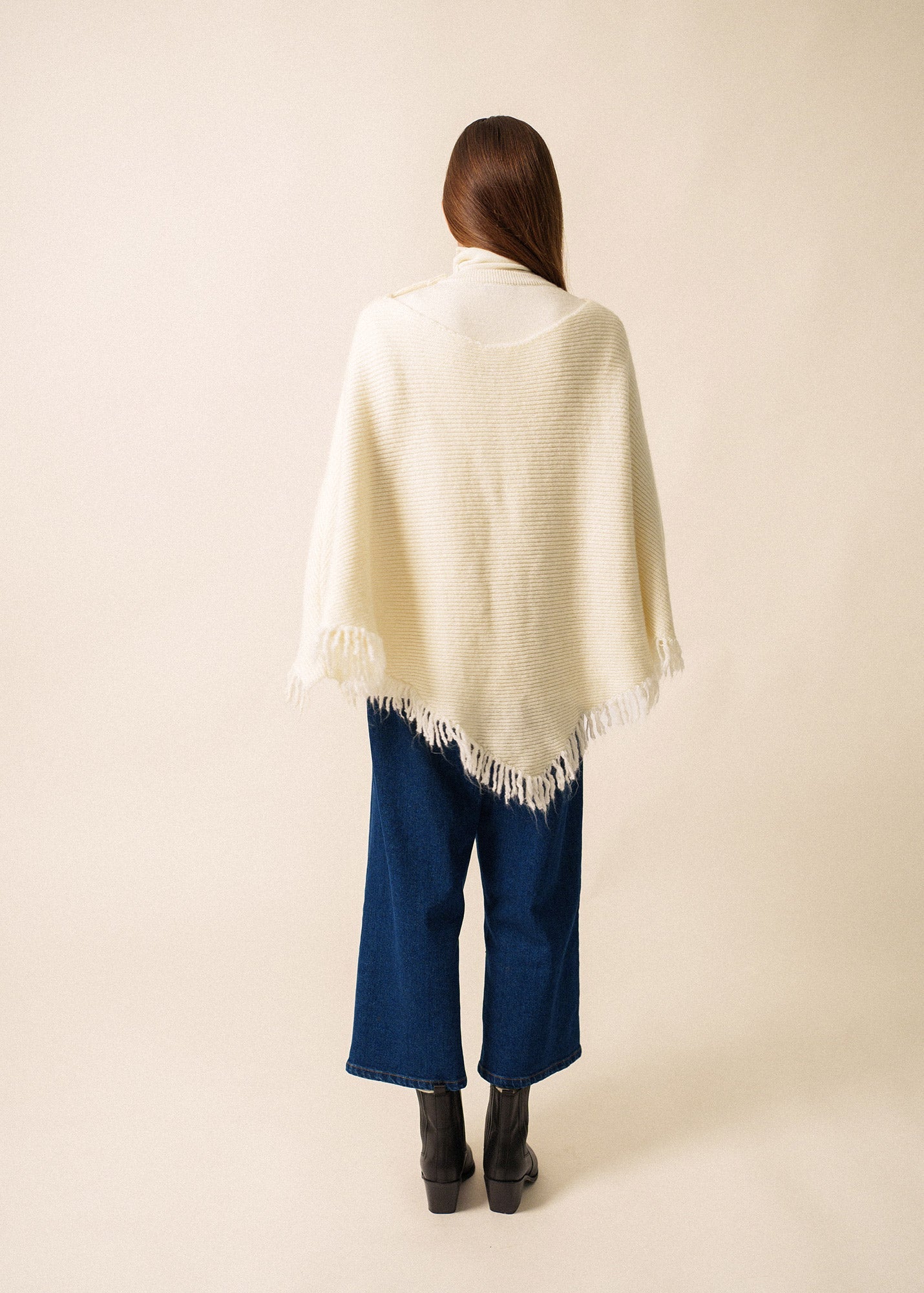 Saint James GO OUEST PONCHO - Fringed Knit Poncho | Soft Mohair-Alpaca Blend (WINTER WHITE)