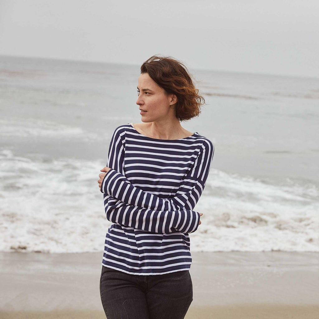 Saint James MINQUIERS DROP II - Drop-Shoulder Breton Striped Shirt | Soft Cotton | Straight Fit (NAVY / WHITE)