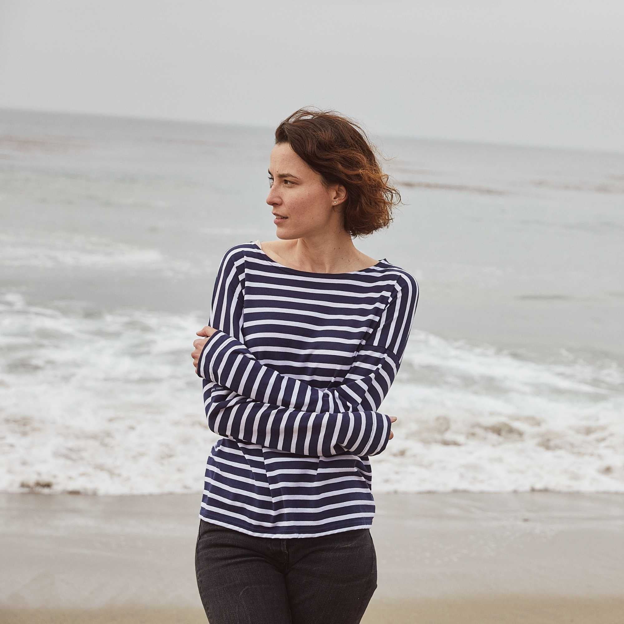 Saint James MINQUIERS DROP II - Drop-Shoulder Breton Striped Shirt | Soft Cotton | Straight Fit (NAVY / WHITE)