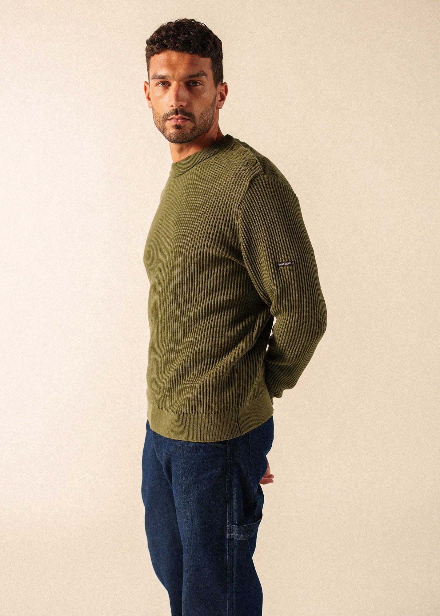 Saint James LODEVE Textured Sailor Sweater (ARMY GREEN)