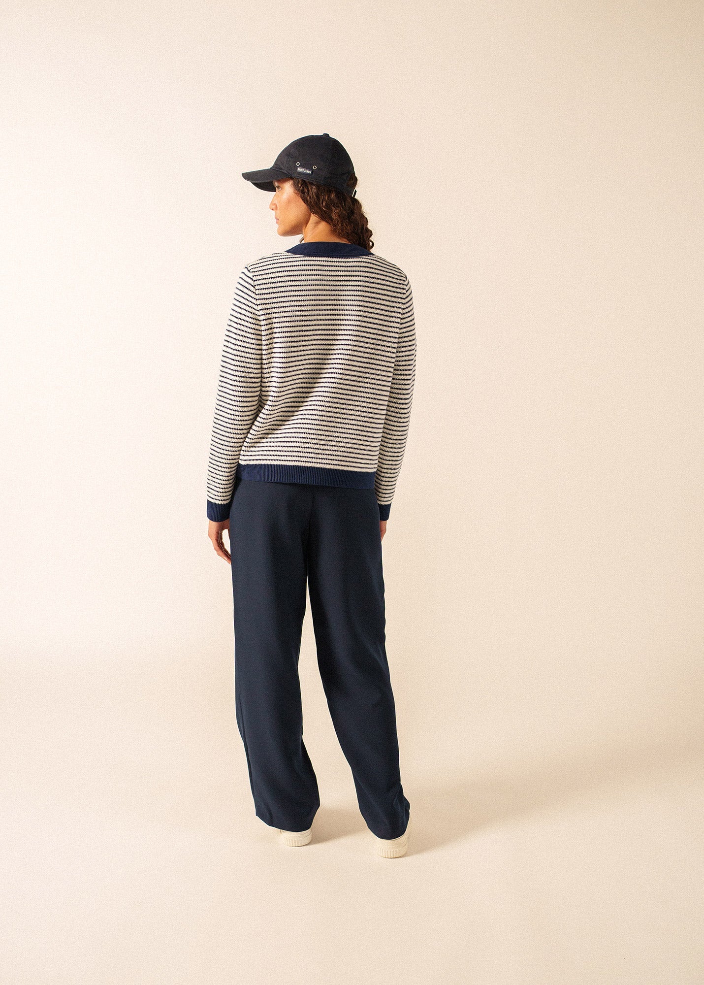 Saint James ISTRES Textured Knit Cardigan (IVORY / NAVY)