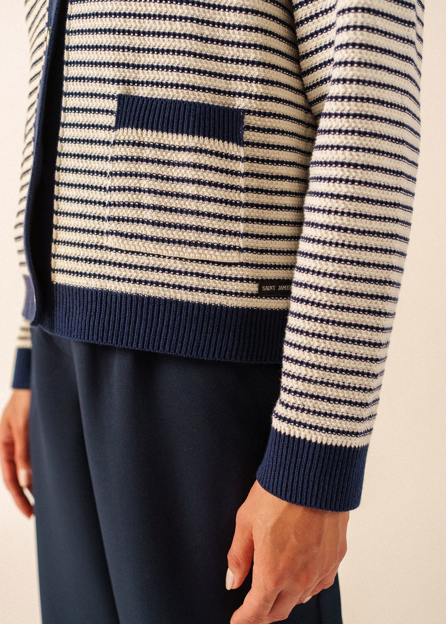 Saint James ISTRES Textured Knit Cardigan (IVORY / NAVY)