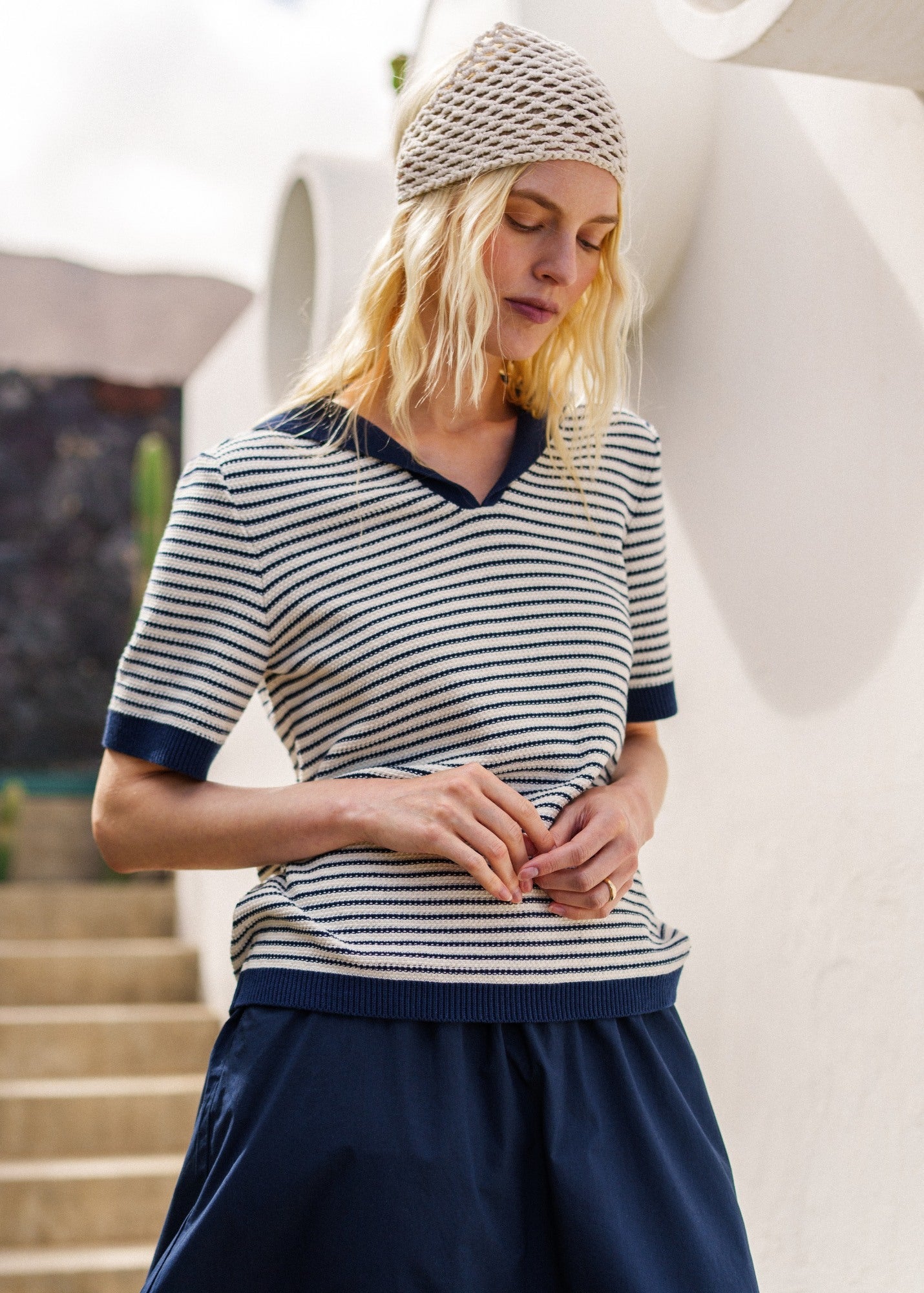Miramas Fisherman-Inspired Sweater (IVORY / NAVY)