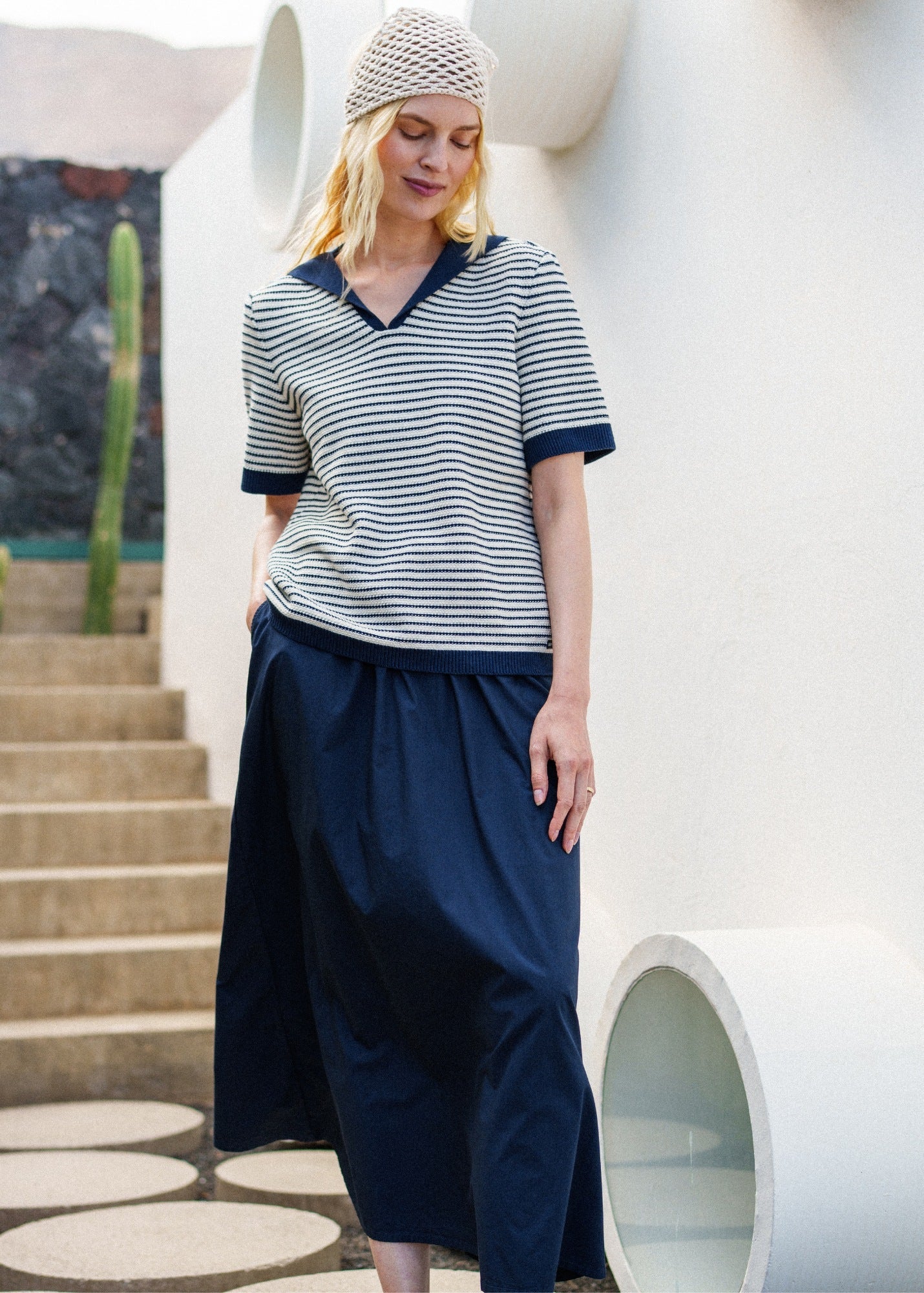 Saint James ALBANE Cotton Drawstring Skirt (NAVY)