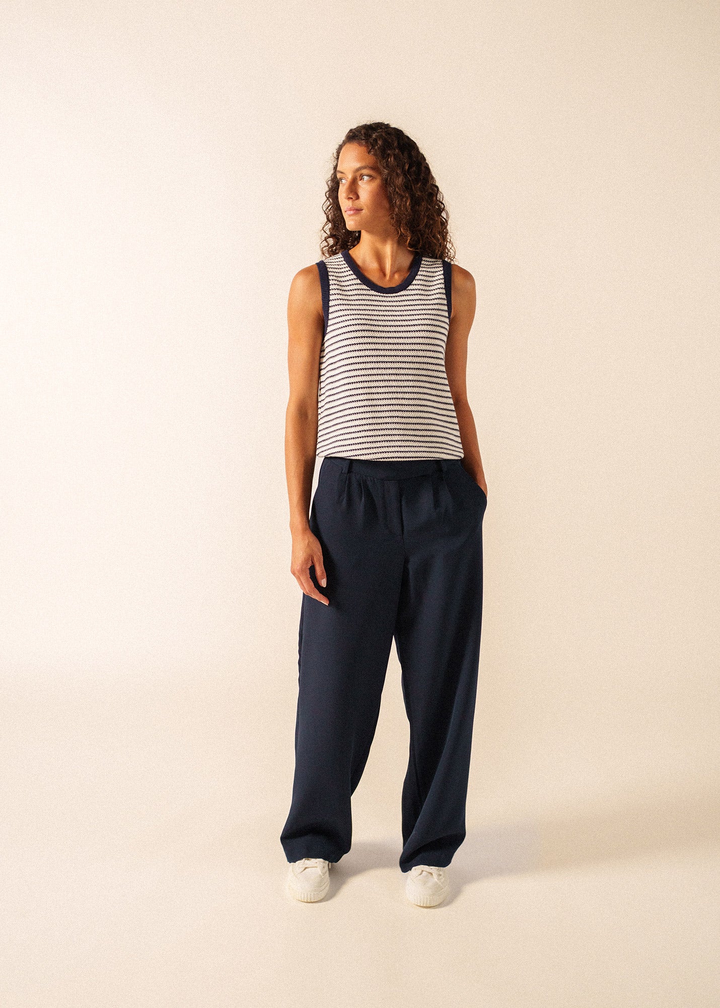 Massane Knit Tank Top (IVORY / NAVY)