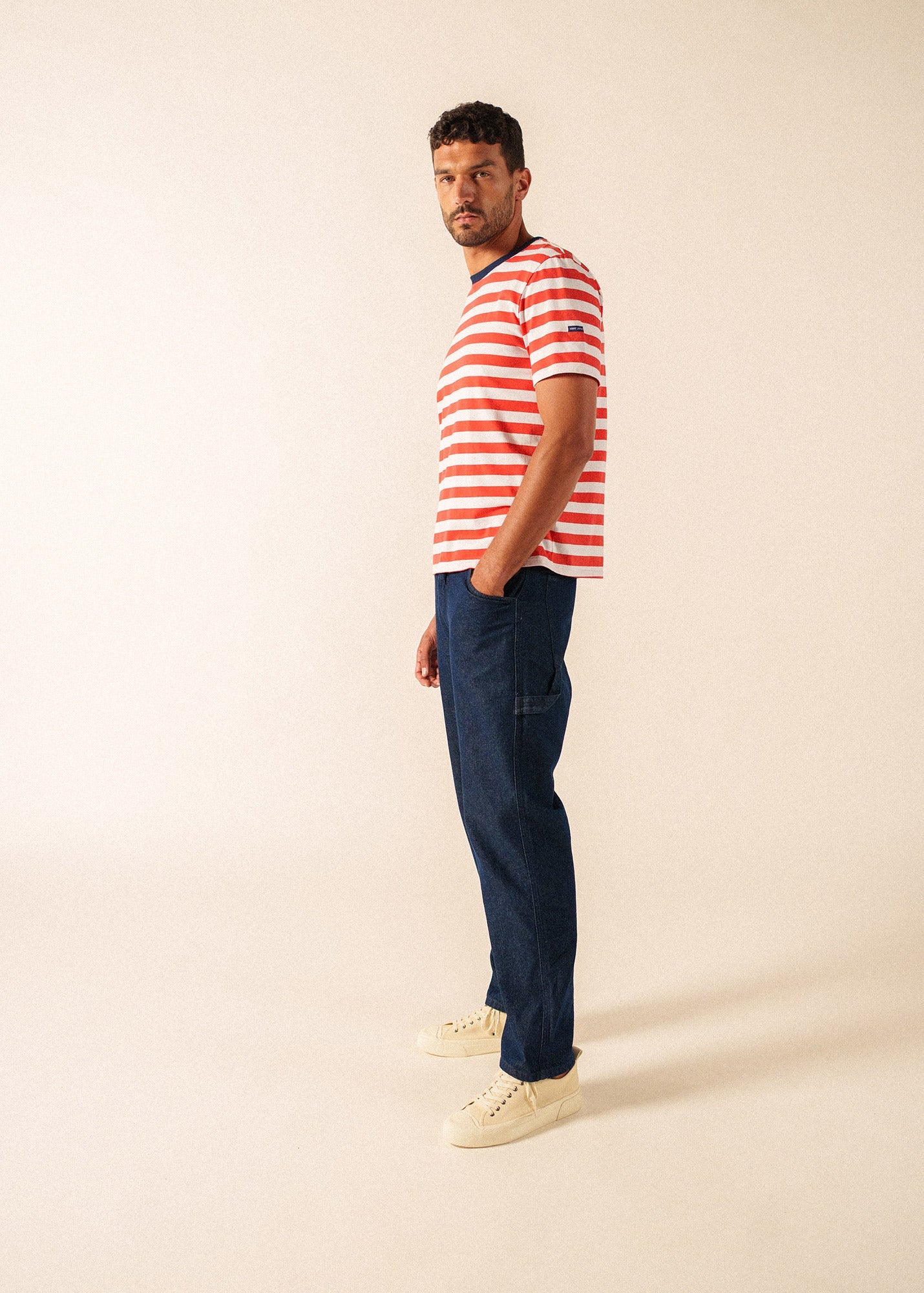 Saint James AUDIERNE Breton Shirt (POPPY RED / WHITE / NAVY)