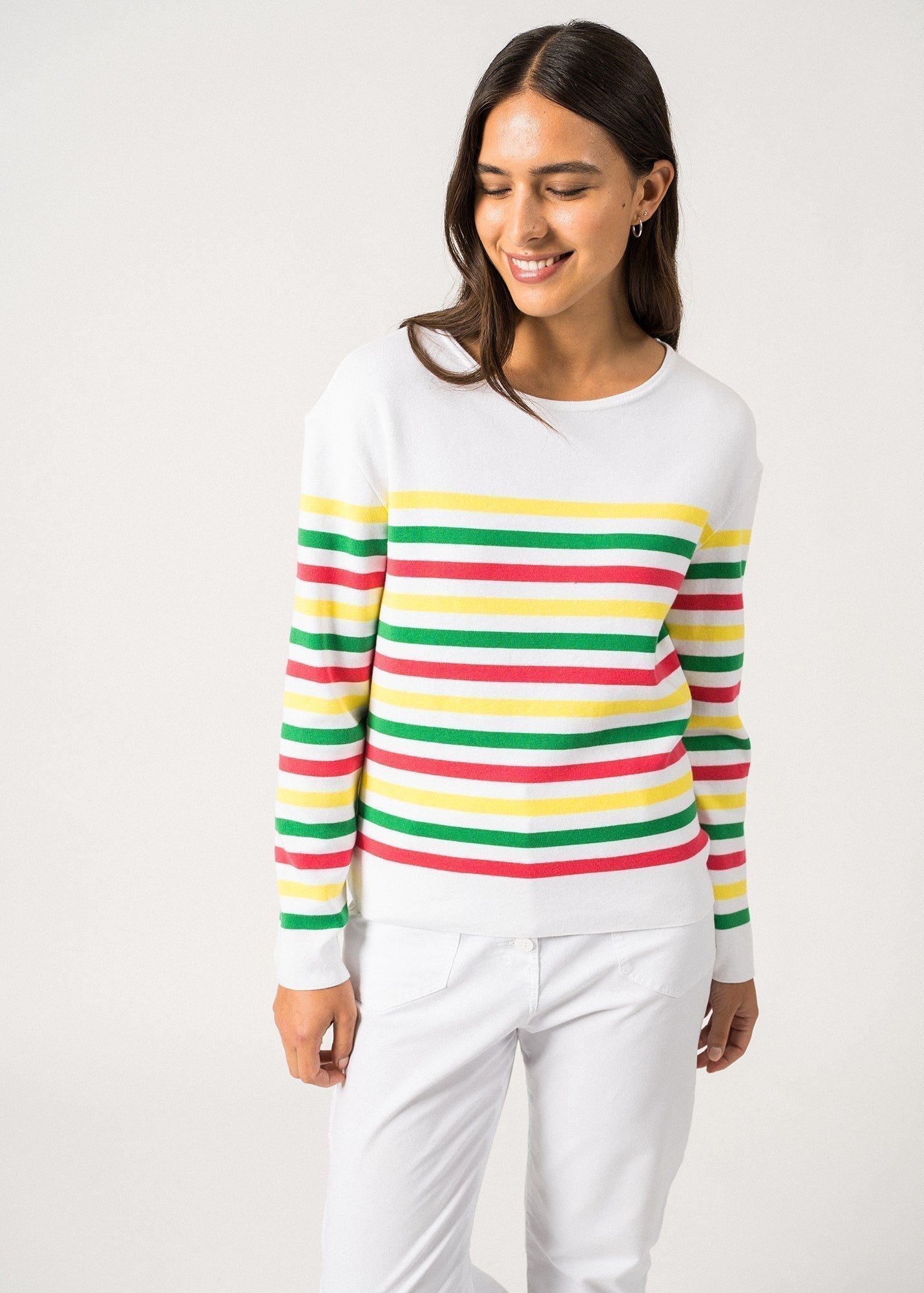 Saint James Ecrins Cotton Tricolor Striped Sweater In Coton For Women C√îte D'azur