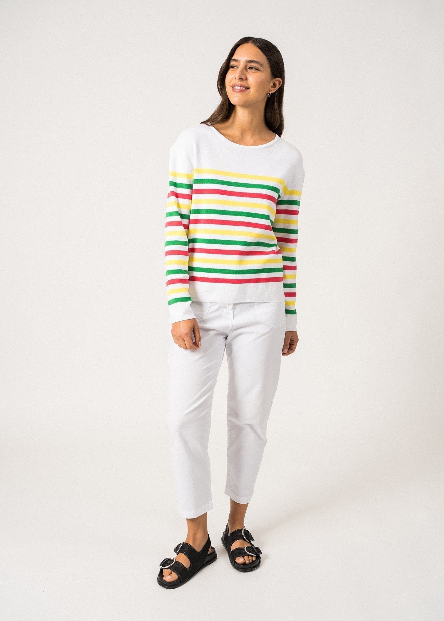 Saint James Ecrins Cotton Tricolor Striped Sweater In Coton For Women C√îte D'azur