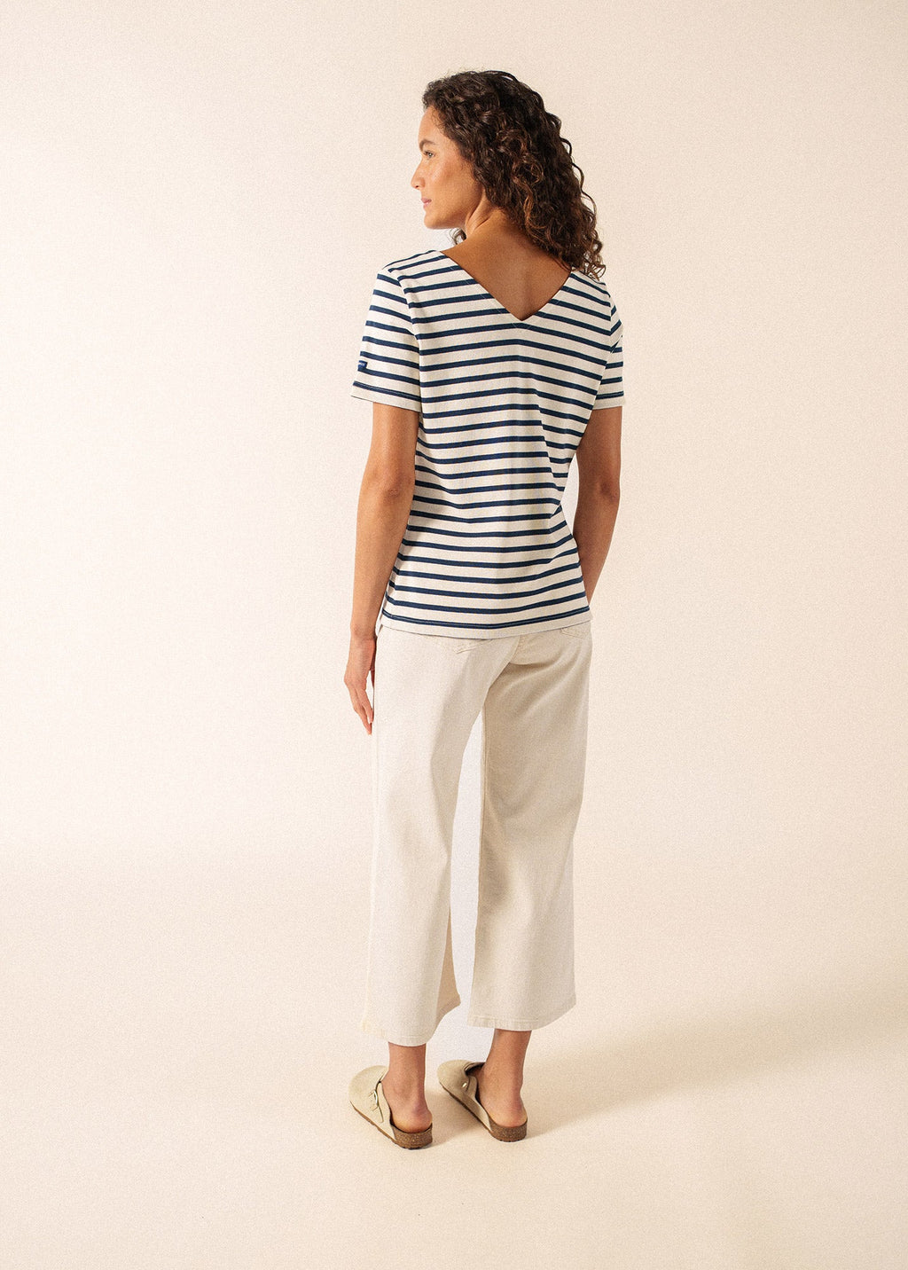 Saint James AGON V-Neck T-Shirt (ECRU / NAVY)