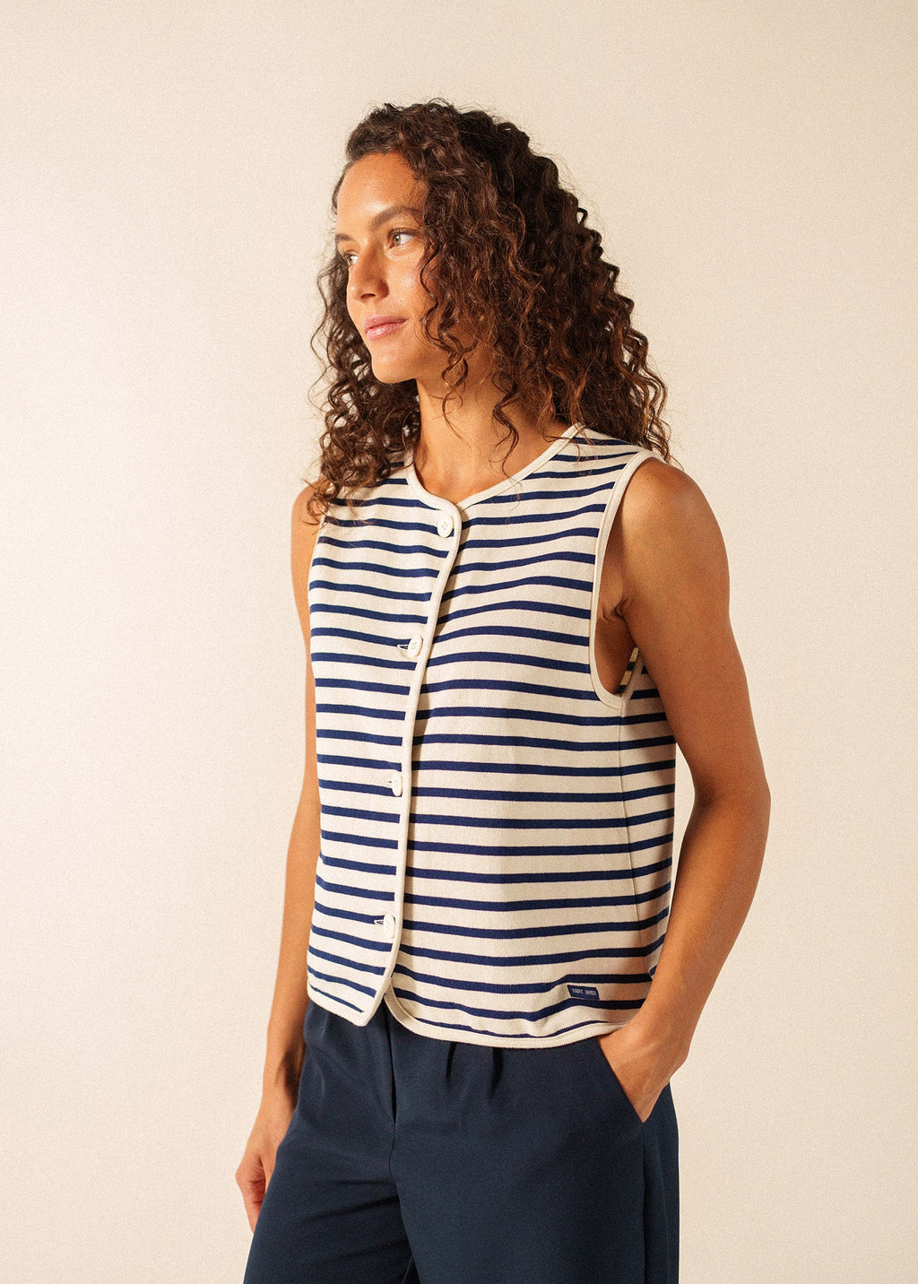 Saint James GOUVILLE Breton Stripe Sleeveless Vest (ECRU / NAVY)