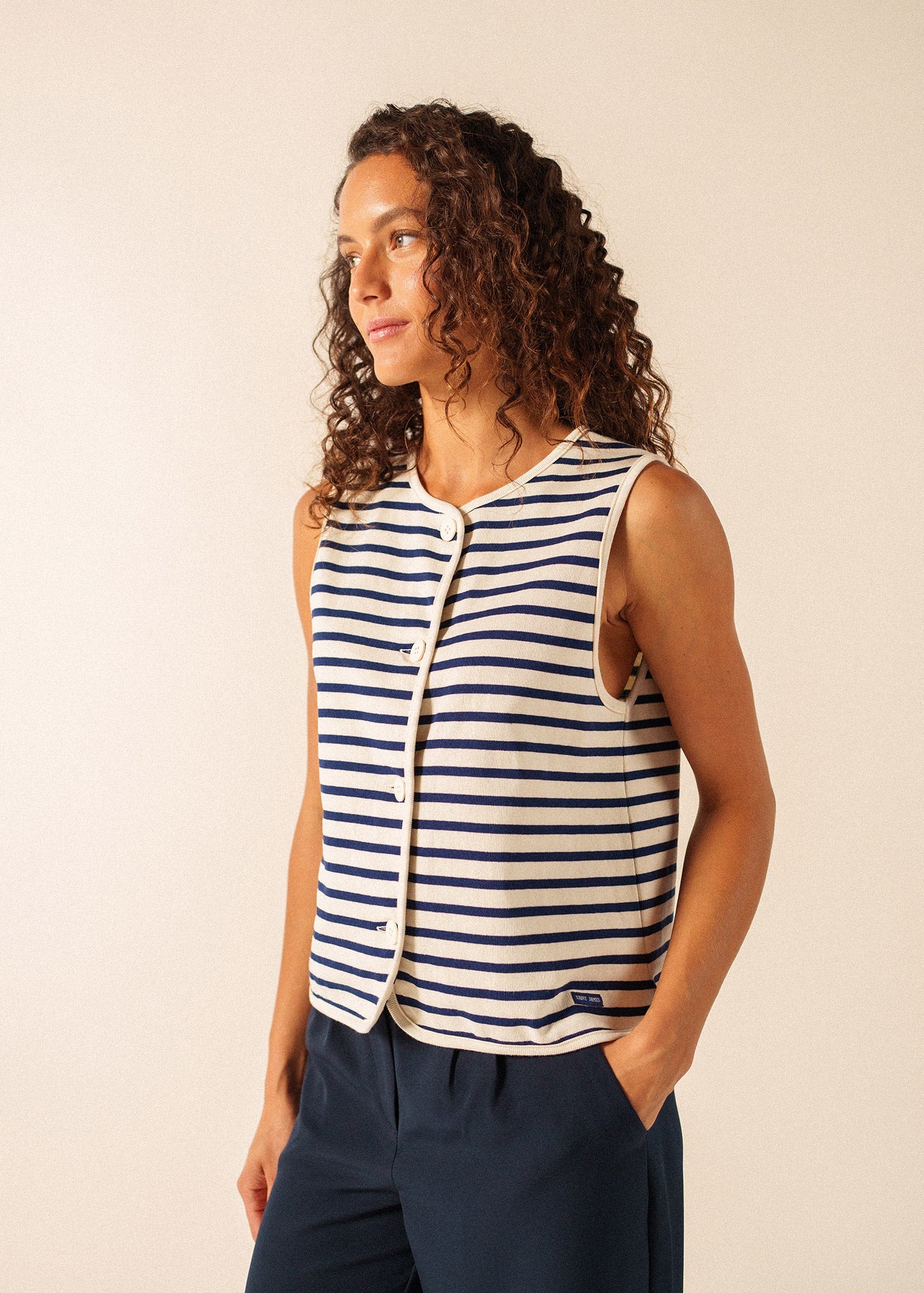 Saint James GOUVILLE Breton Stripe Sleeveless Vest (ECRU / NAVY)