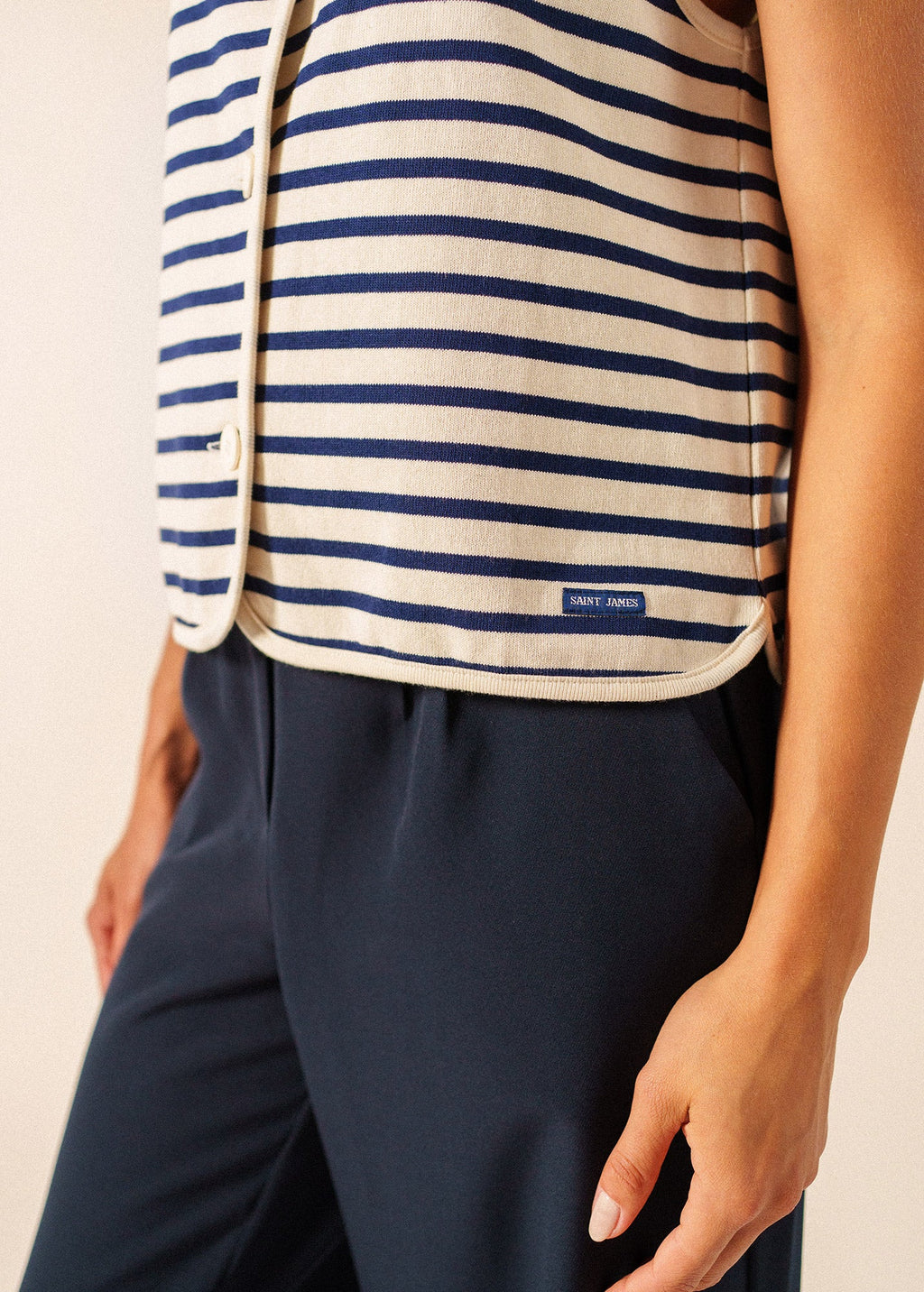 Saint James GOUVILLE Breton Stripe Sleeveless Vest (ECRU / NAVY)