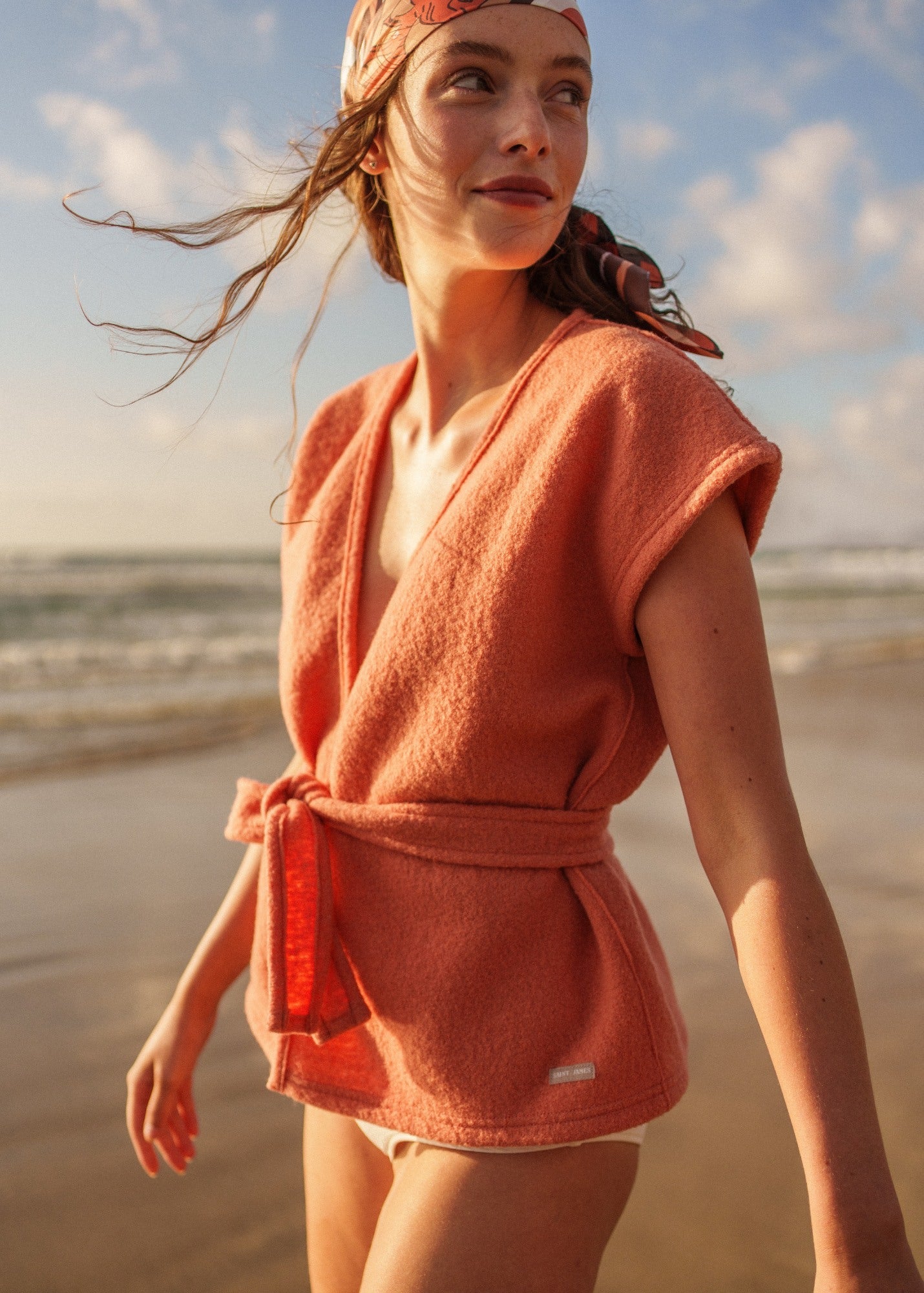 Saint James LANDEMER Wool Sleeveless Kimono Jacket (CLAY)