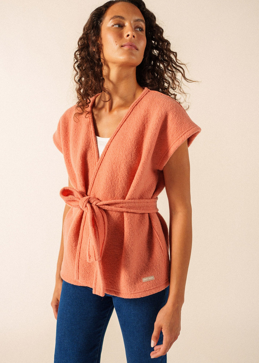 Saint James LANDEMER Wool Sleeveless Kimono Jacket (CLAY)