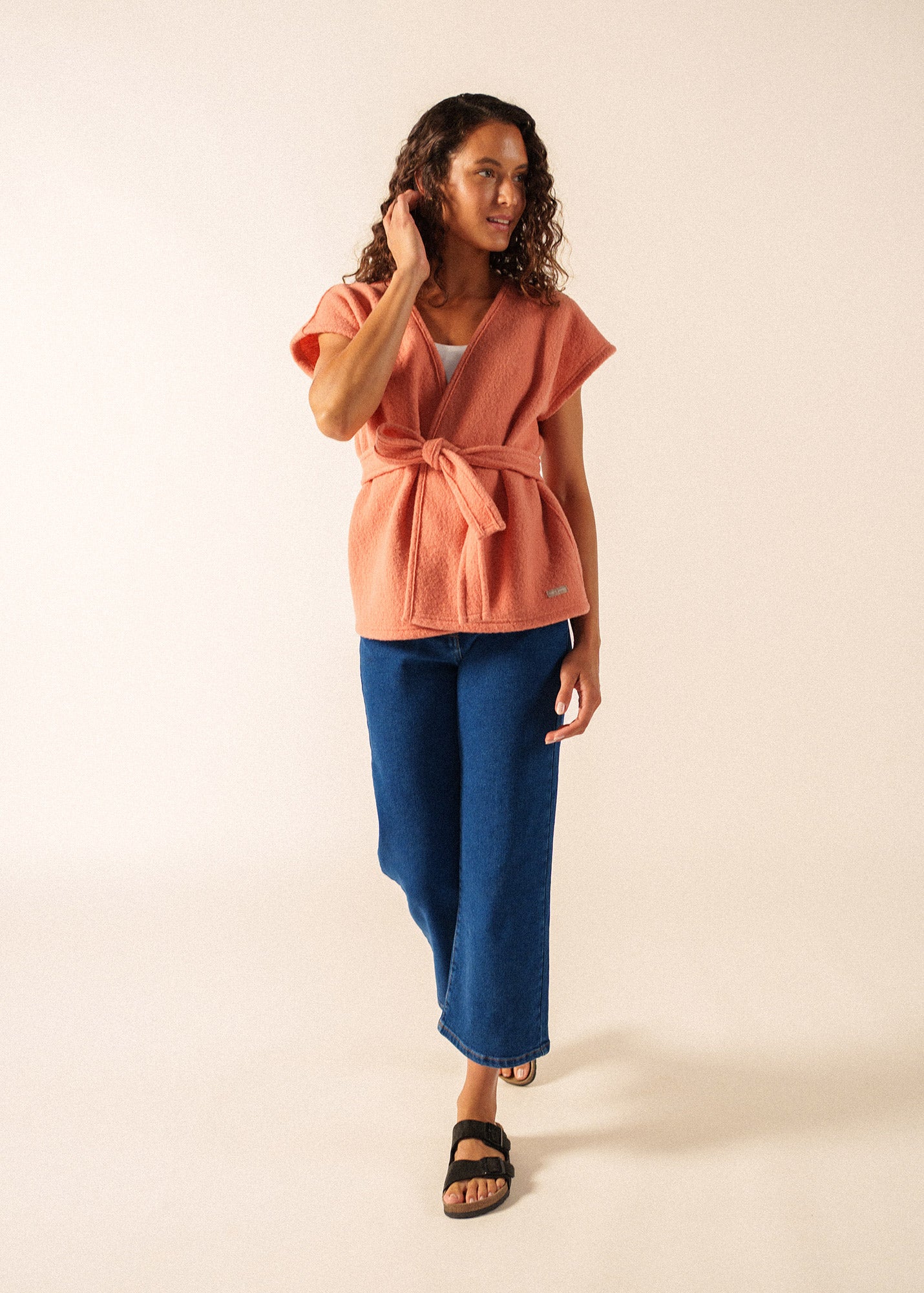 Saint James LANDEMER Wool Sleeveless Kimono Jacket (CLAY)