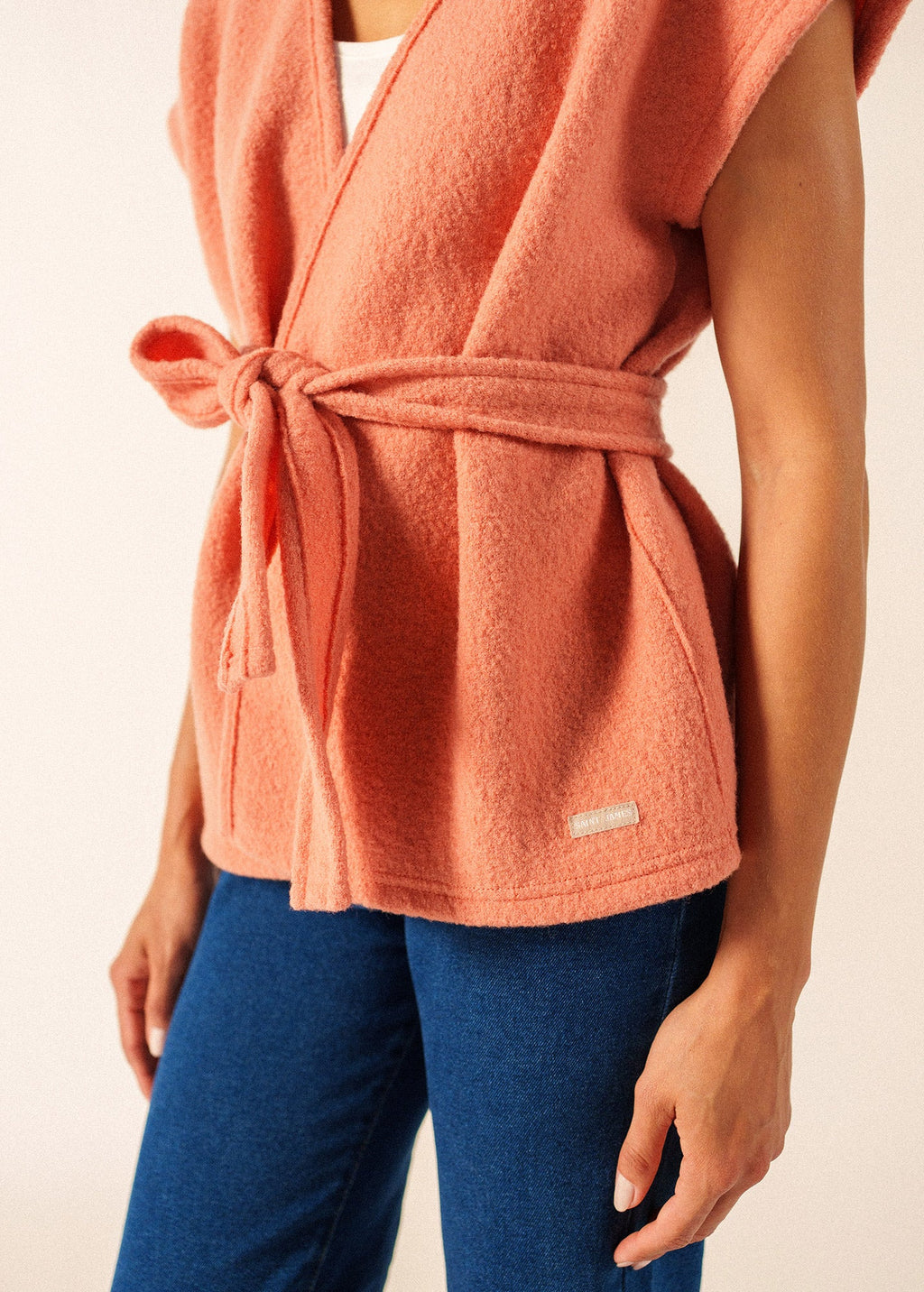 Saint James LANDEMER Wool Sleeveless Kimono Jacket (CLAY)