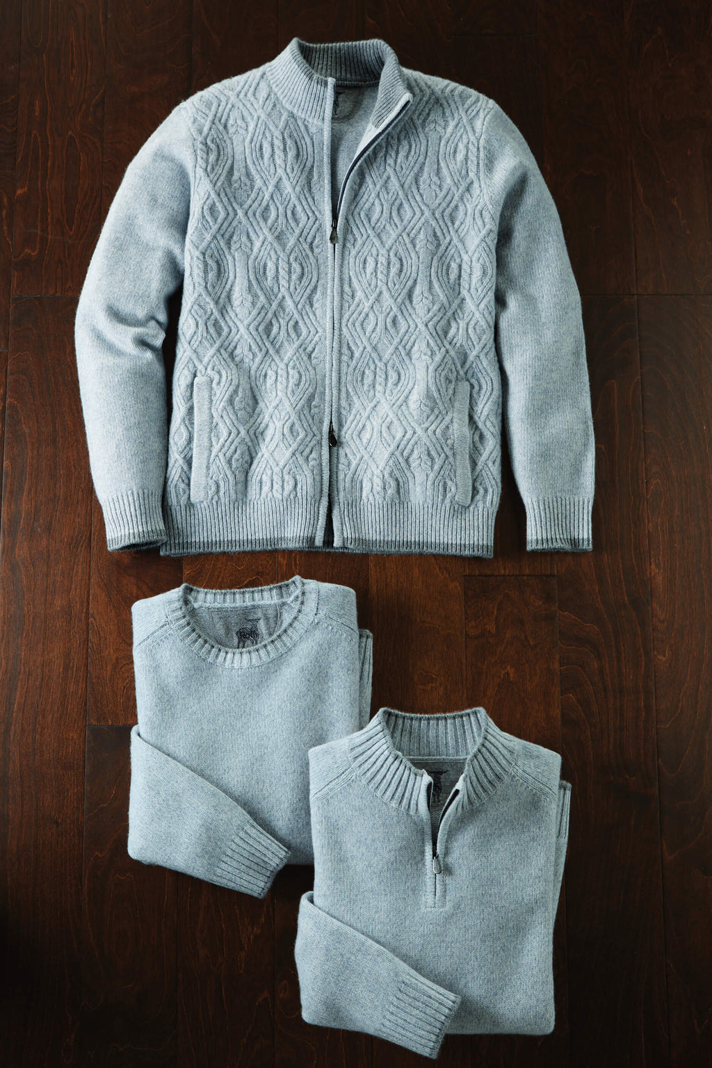 Patrick James Mouline Tweed Cable Front Zip Sweater