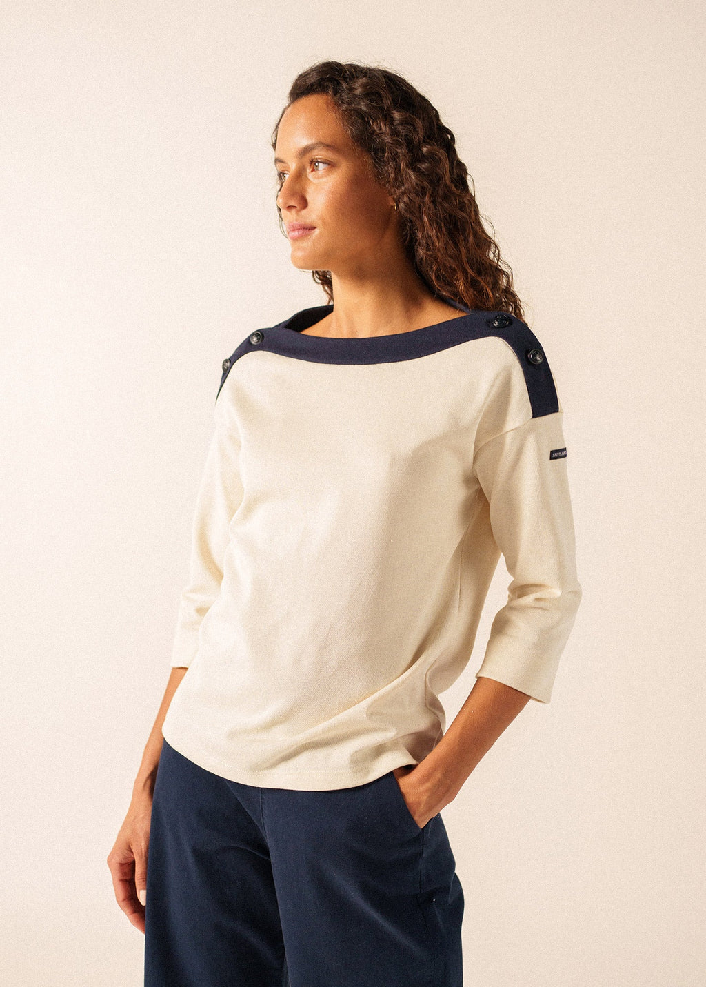 Saint James LATSIA boatneck Tee x Isabelle Ballu (ECRU / NAVY)