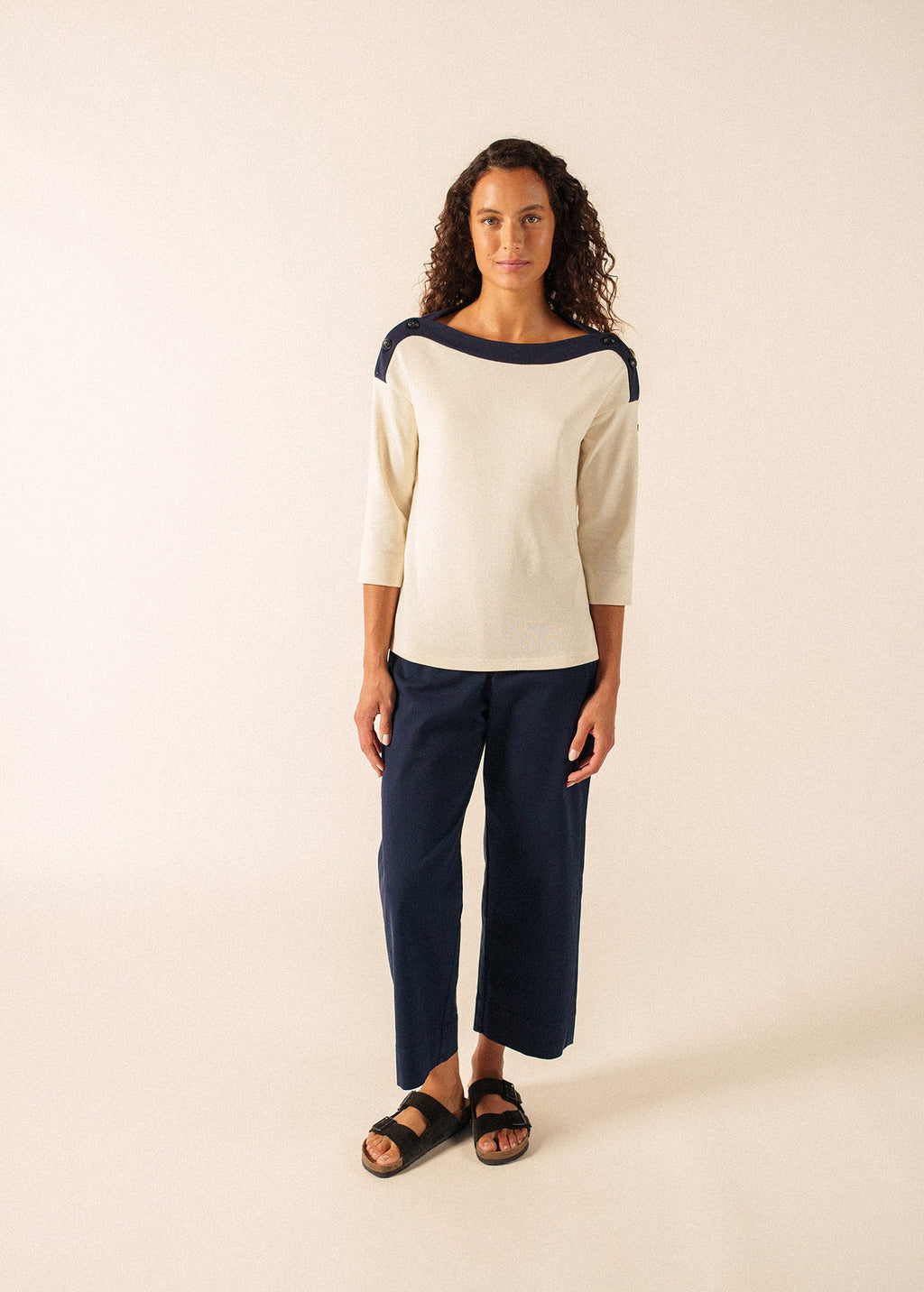 Saint James LATSIA boatneck Tee x Isabelle Ballu (ECRU / NAVY)